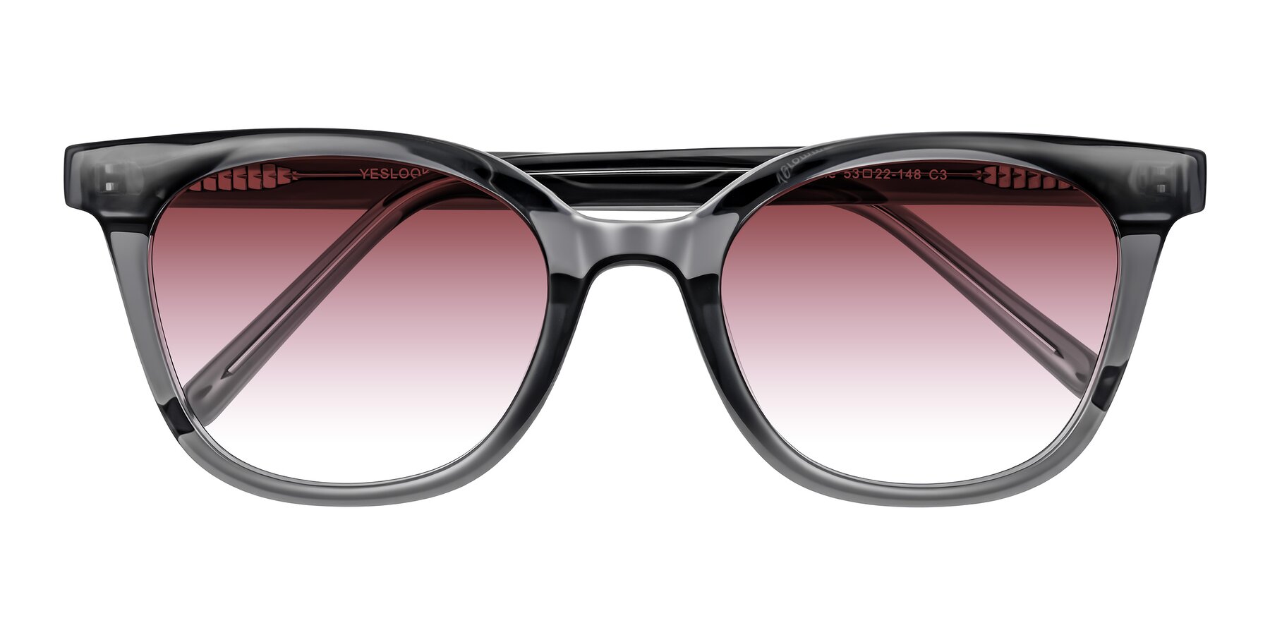 Folded Front of Jeromme in Translucent Gray with Garnet Gradient Lenses