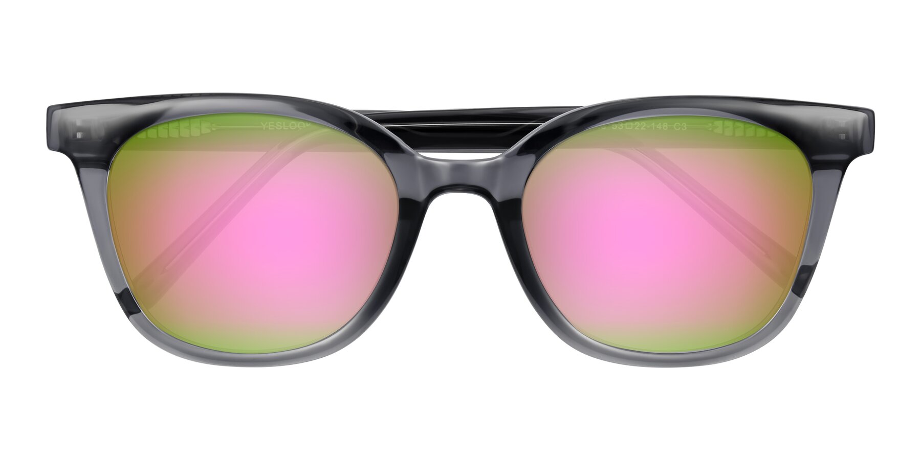 Folded Front of Jeromme in Translucent Gray with Pink Mirrored Lenses