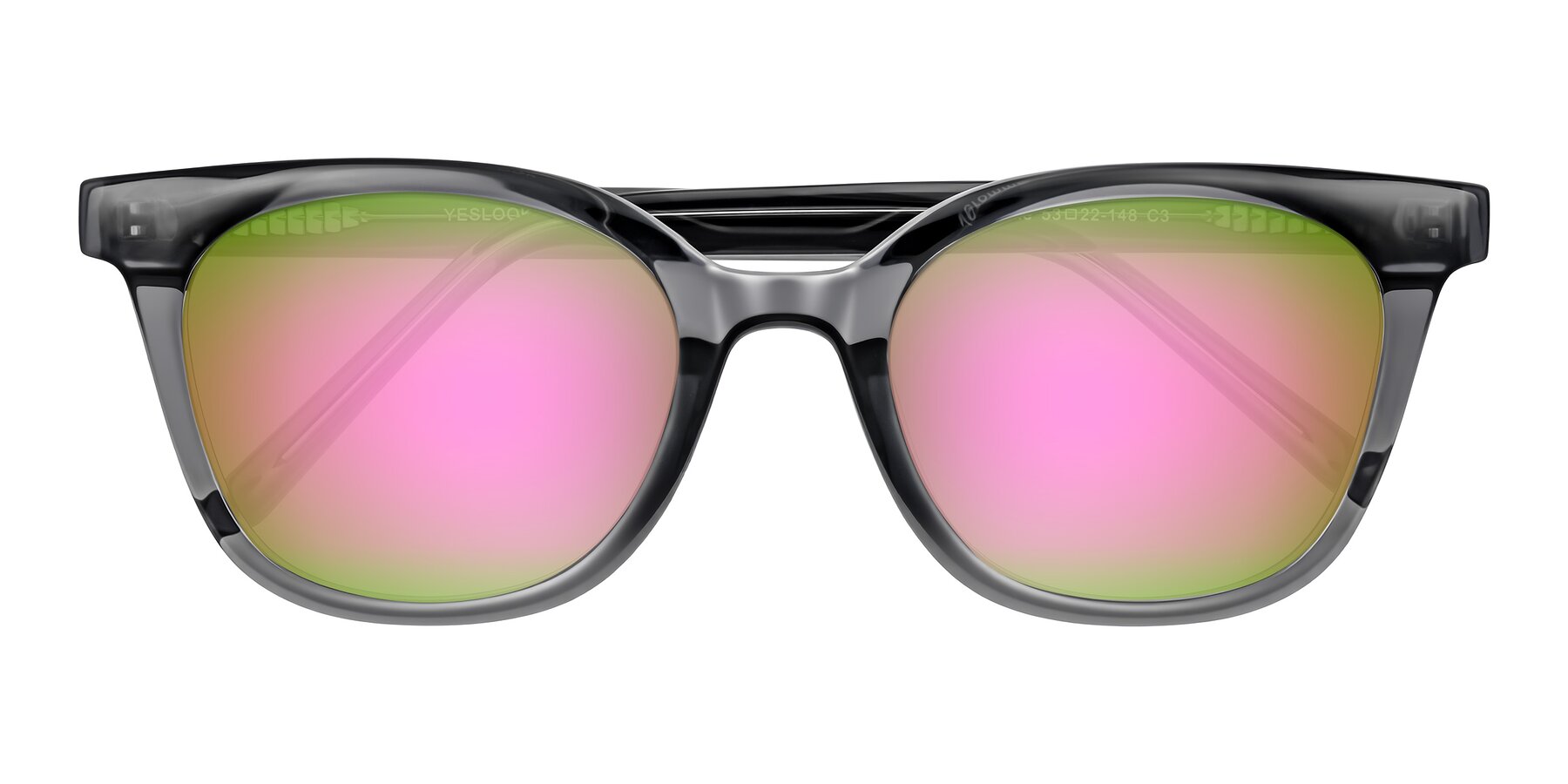 Folded Front of Jeromme in Translucent Gray with Pink Mirrored Lenses