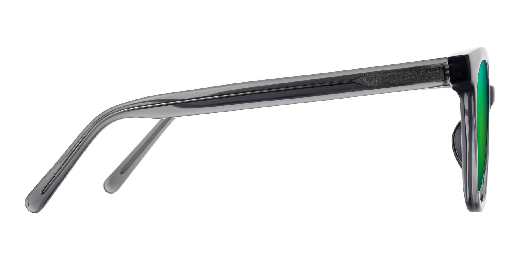 Side of Jeromme in Translucent Gray with Green Mirrored Lenses