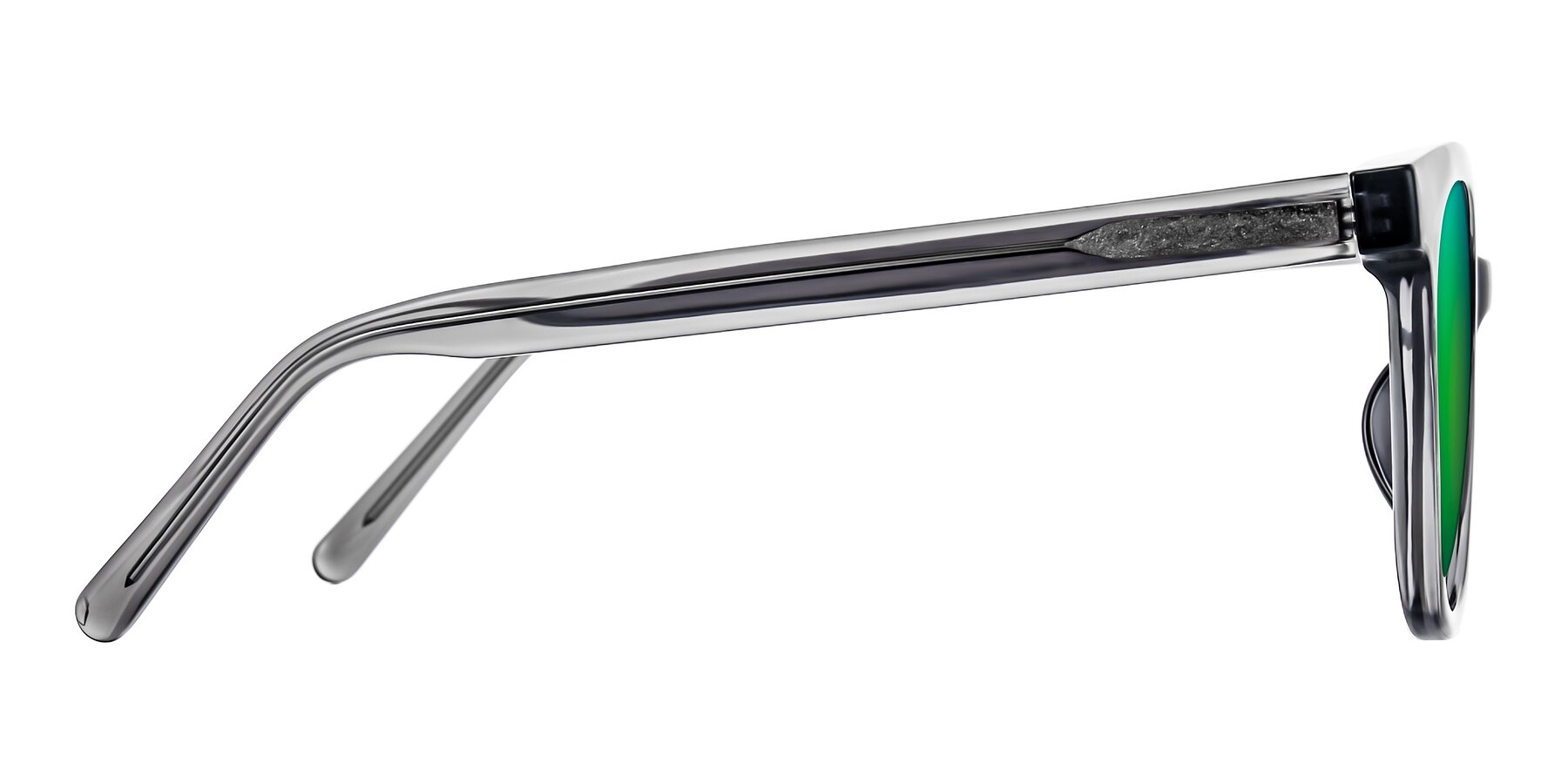 Side of Jeromme in Translucent Gray with Green Mirrored Lenses