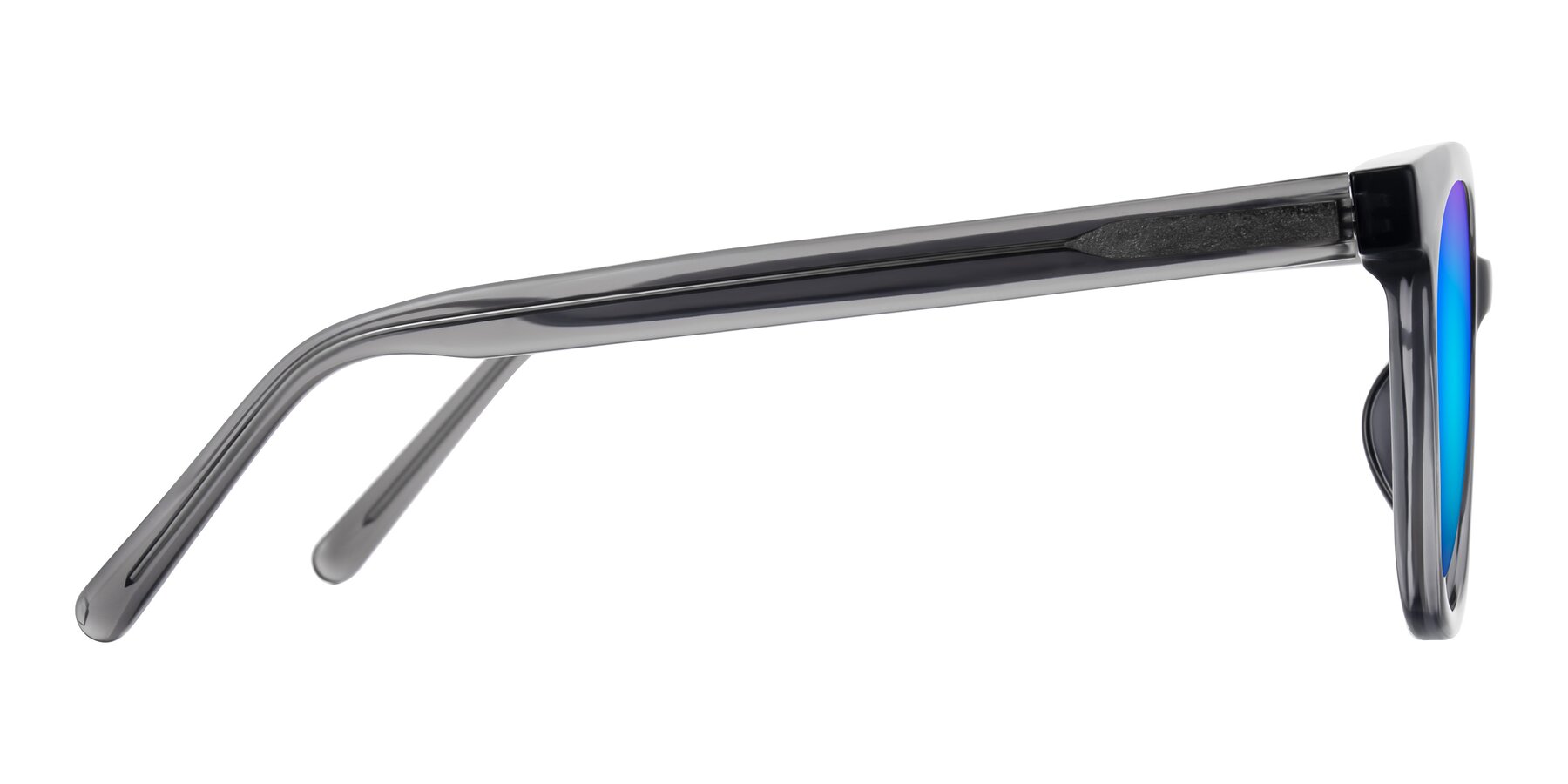 Side of Jeromme in Translucent Gray with Blue Mirrored Lenses