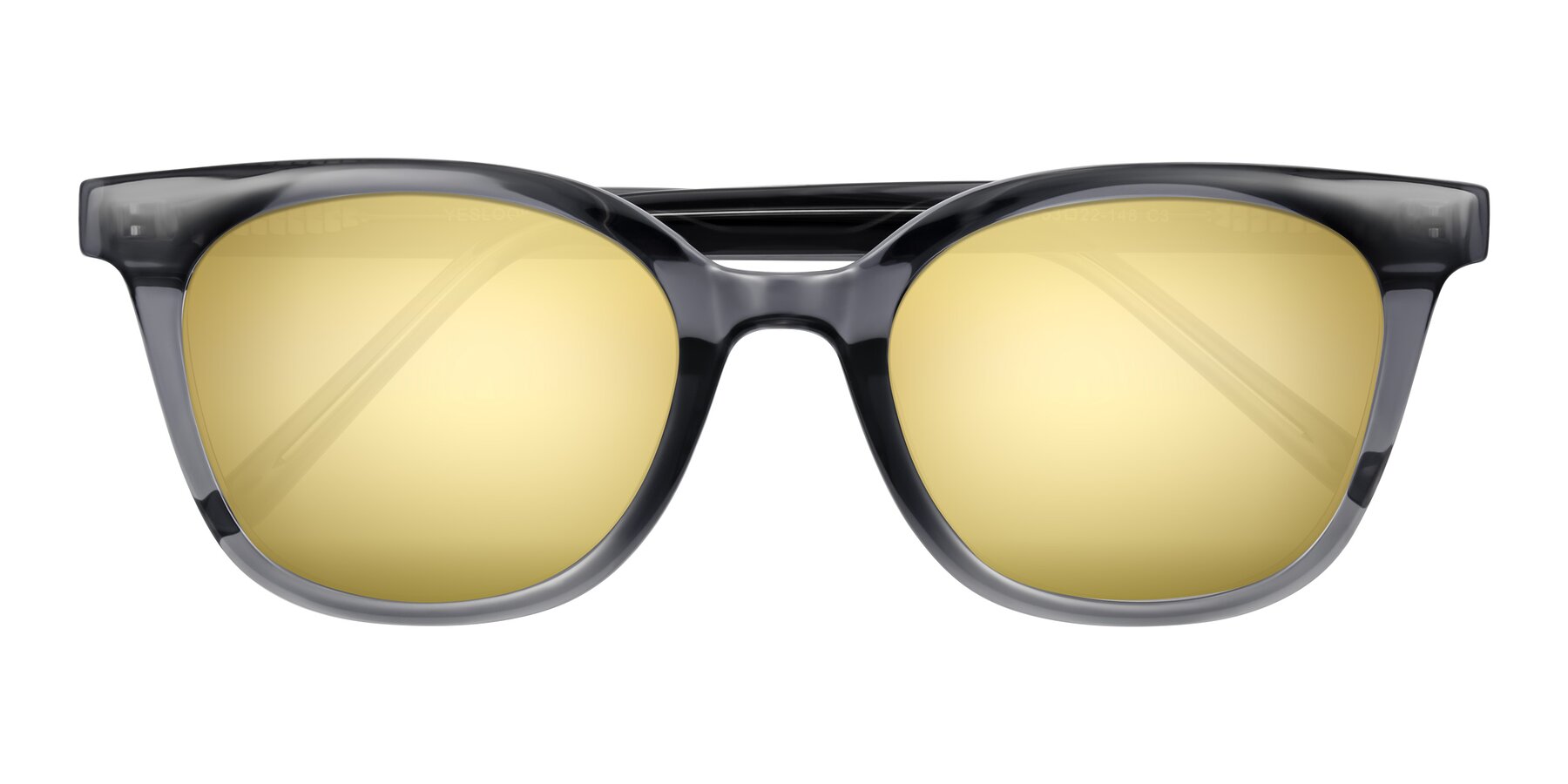 Folded Front of Jeromme in Translucent Gray with Gold Mirrored Lenses