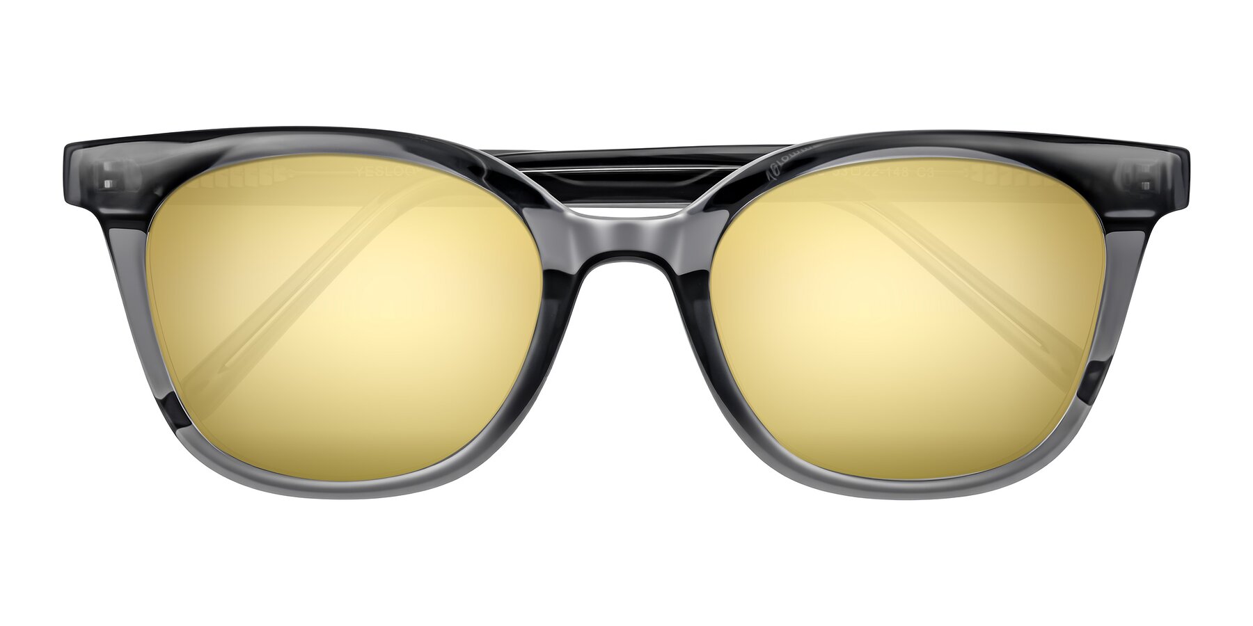 Folded Front of Jeromme in Translucent Gray with Gold Mirrored Lenses