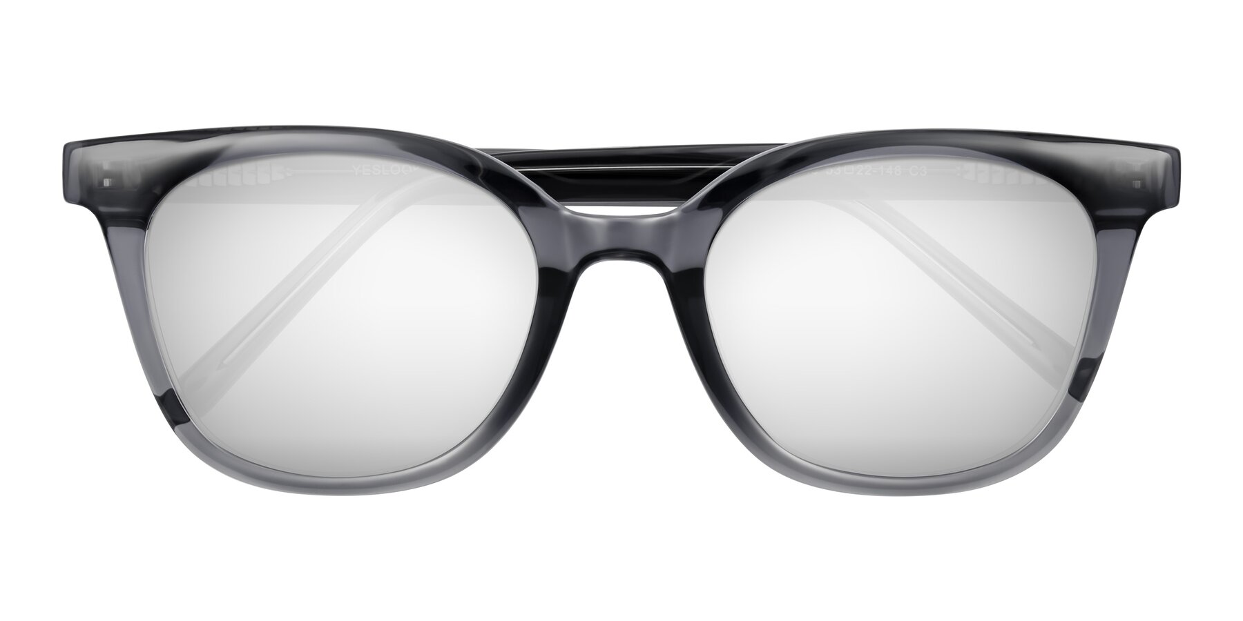 Folded Front of Jeromme in Translucent Gray with Silver Mirrored Lenses