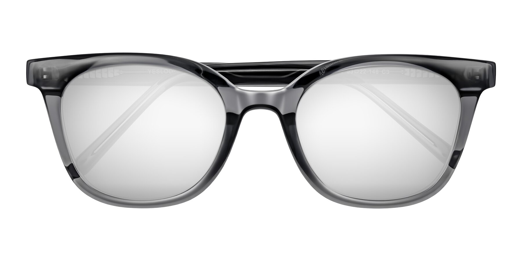 Folded Front of Jeromme in Translucent Gray with Silver Mirrored Lenses