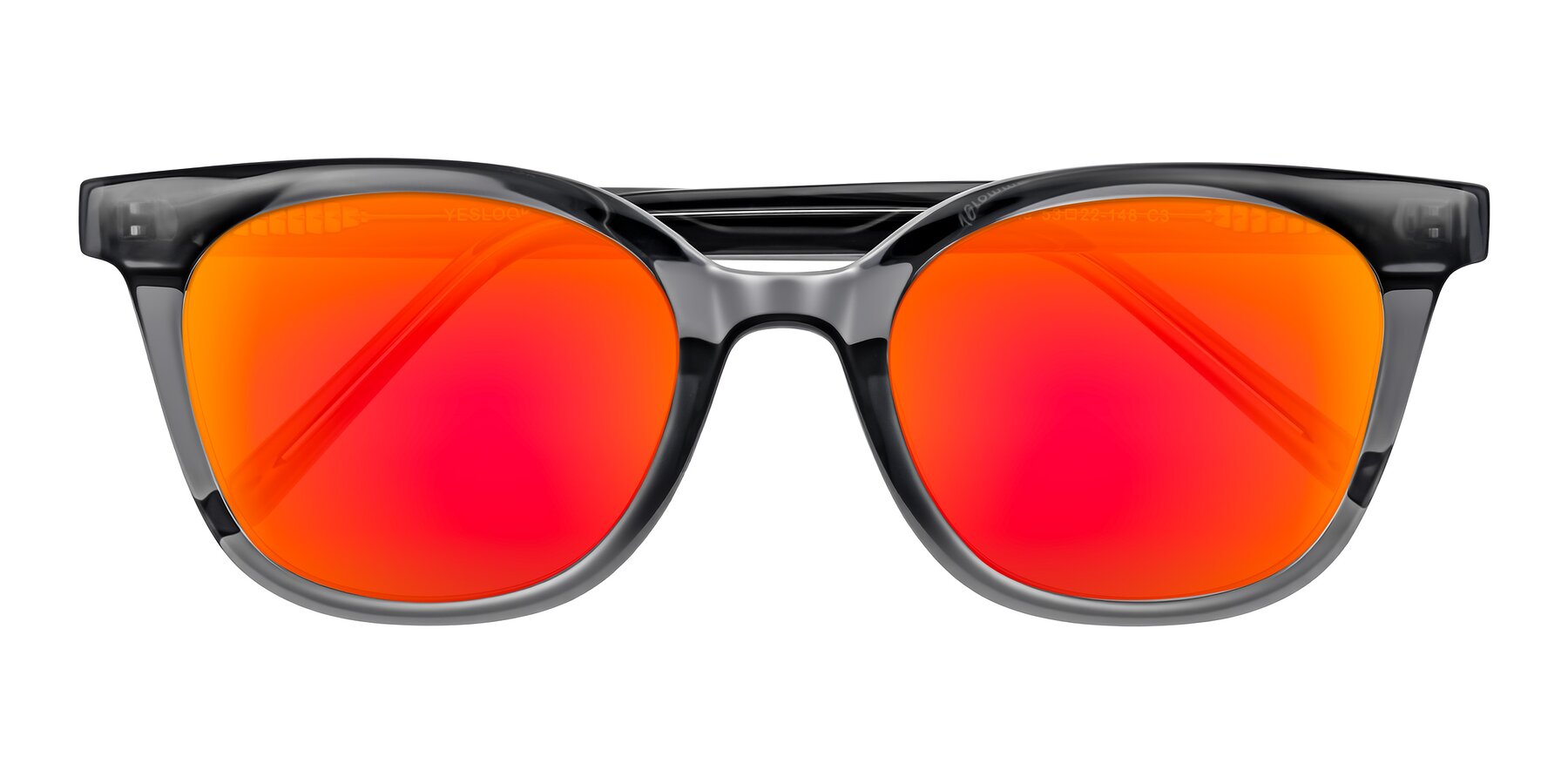 Folded Front of Jeromme in Translucent Gray with Red Gold Mirrored Lenses