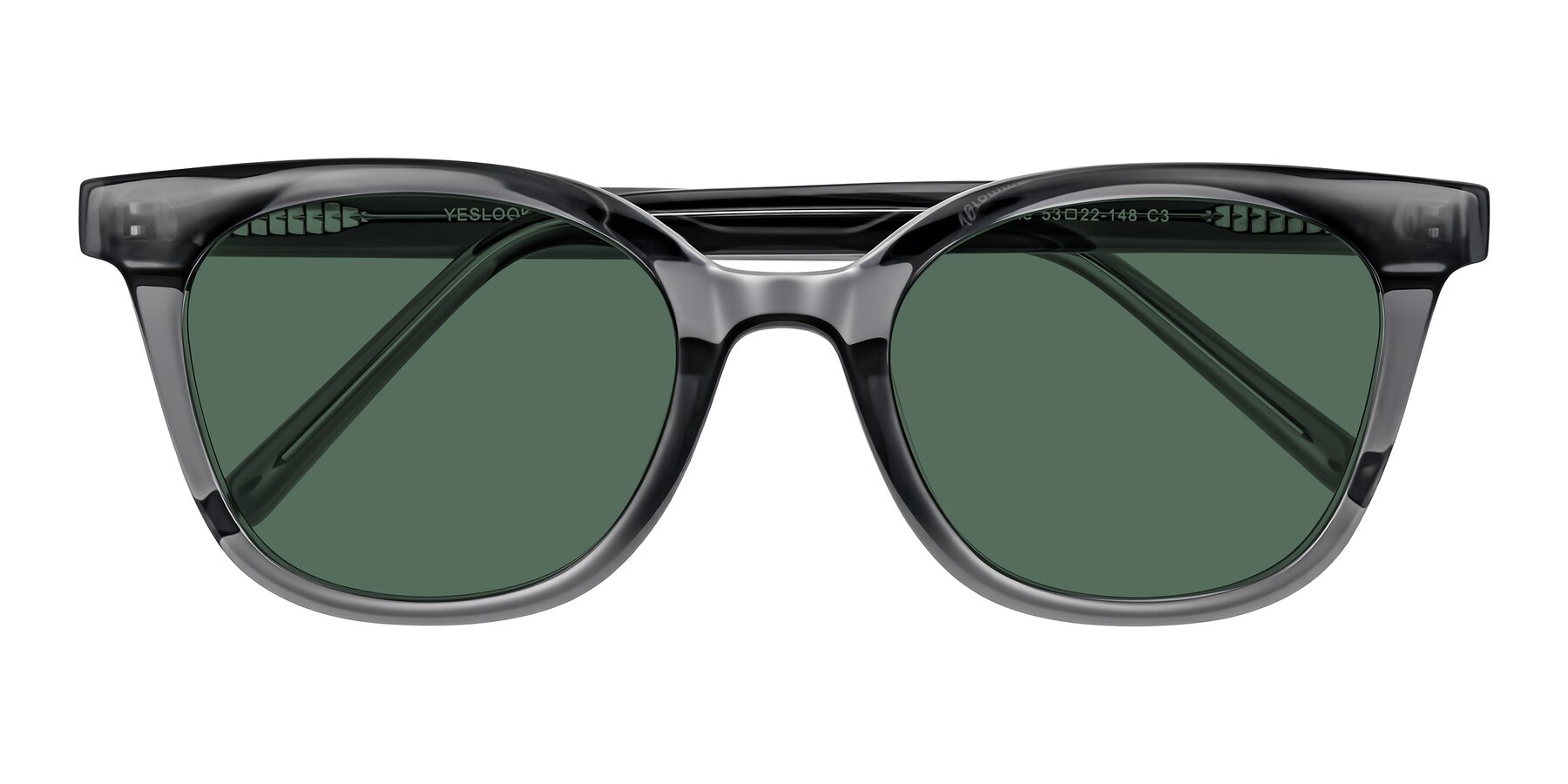 Folded Front of Jeromme in Translucent Gray with Green Polarized Lenses