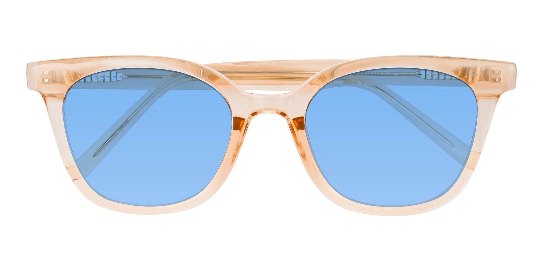 Folded Front of Jeromme in Champagne with Medium Blue Tinted Lenses