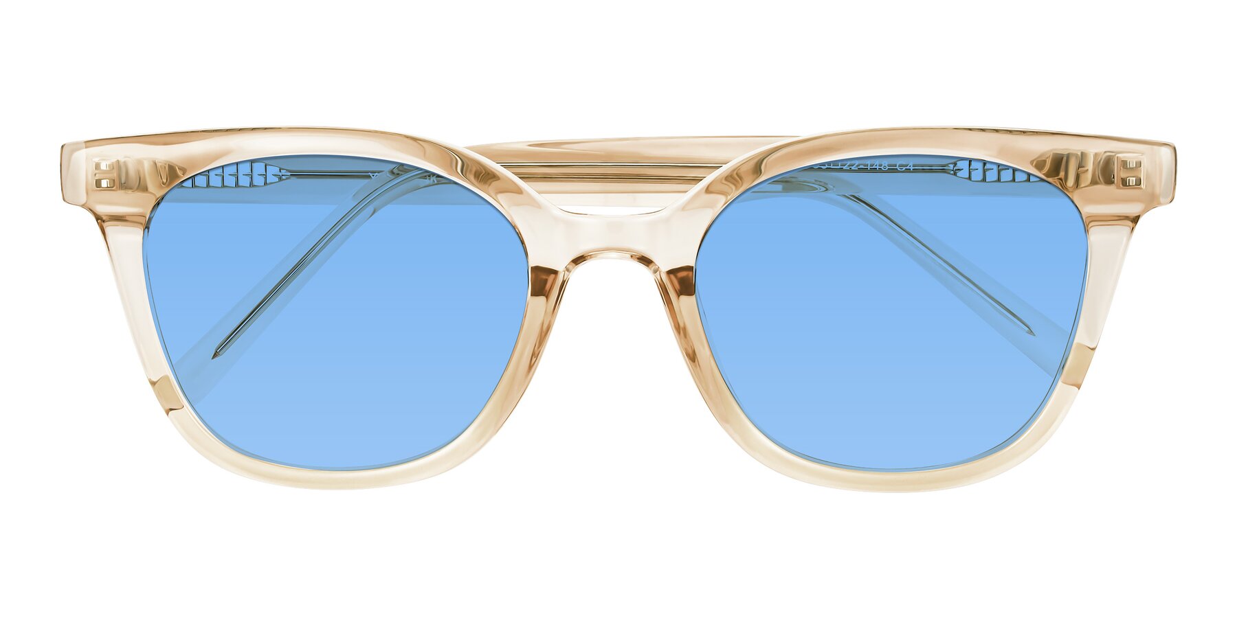 Folded Front of Jeromme in Champagne with Medium Blue Tinted Lenses