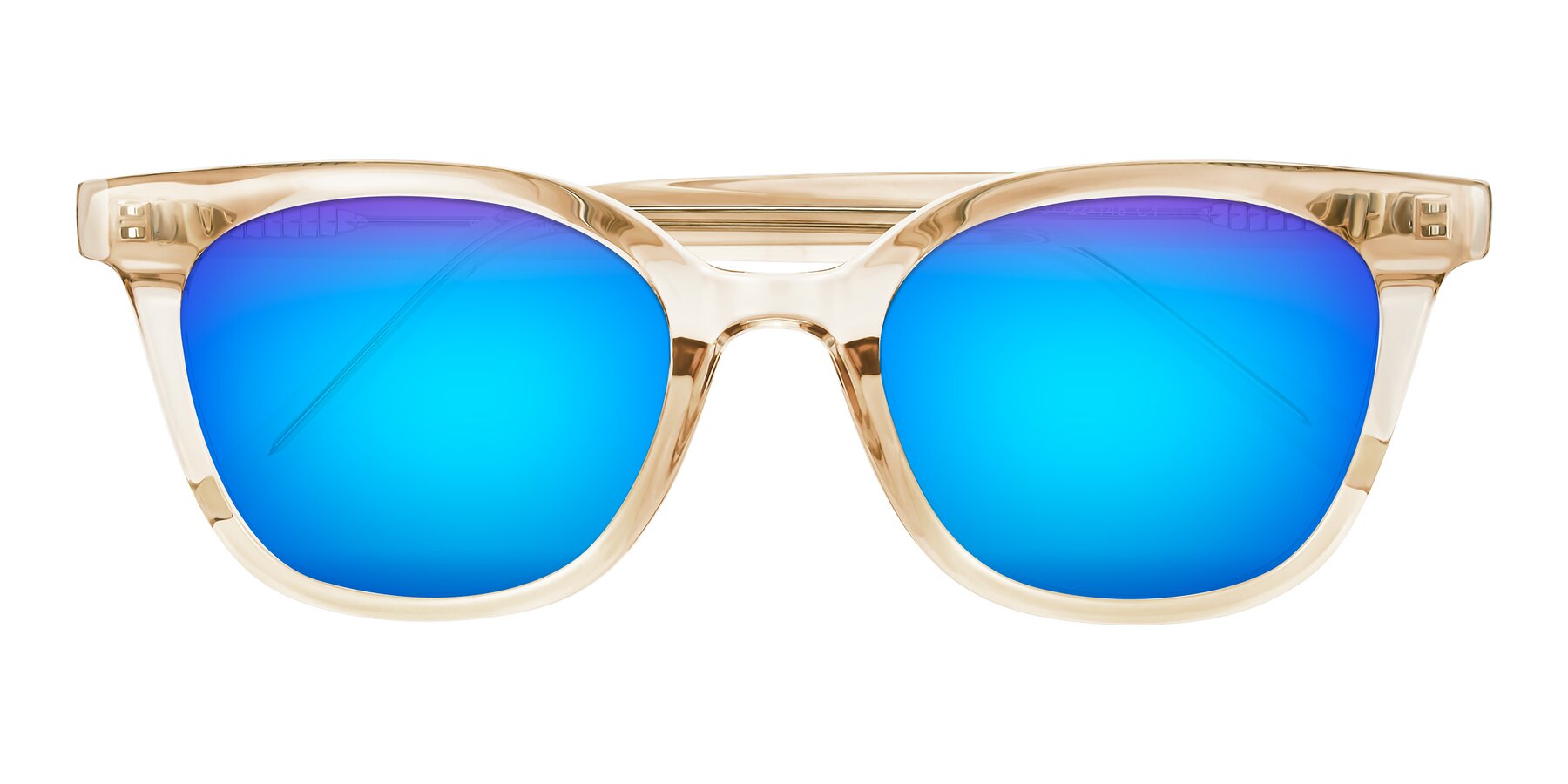 Folded Front of Jeromme in Champagne with Blue Mirrored Lenses