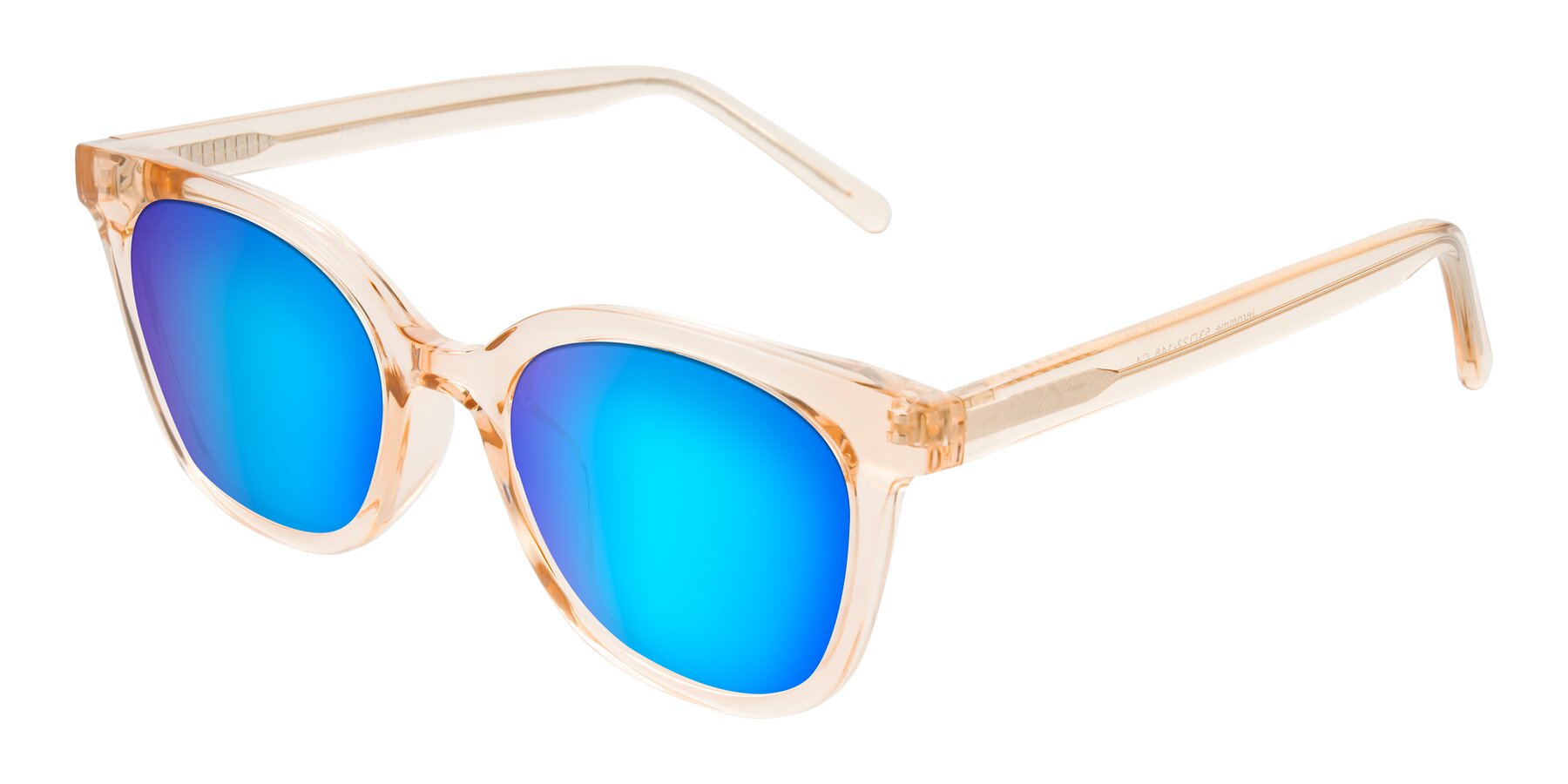 Angle of Jeromme in Champagne with Blue Mirrored Lenses