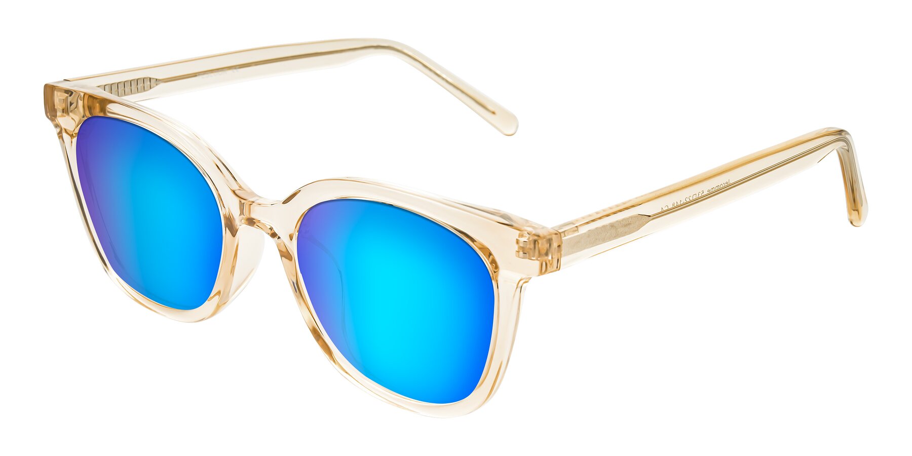 Angle of Jeromme in Champagne with Blue Mirrored Lenses