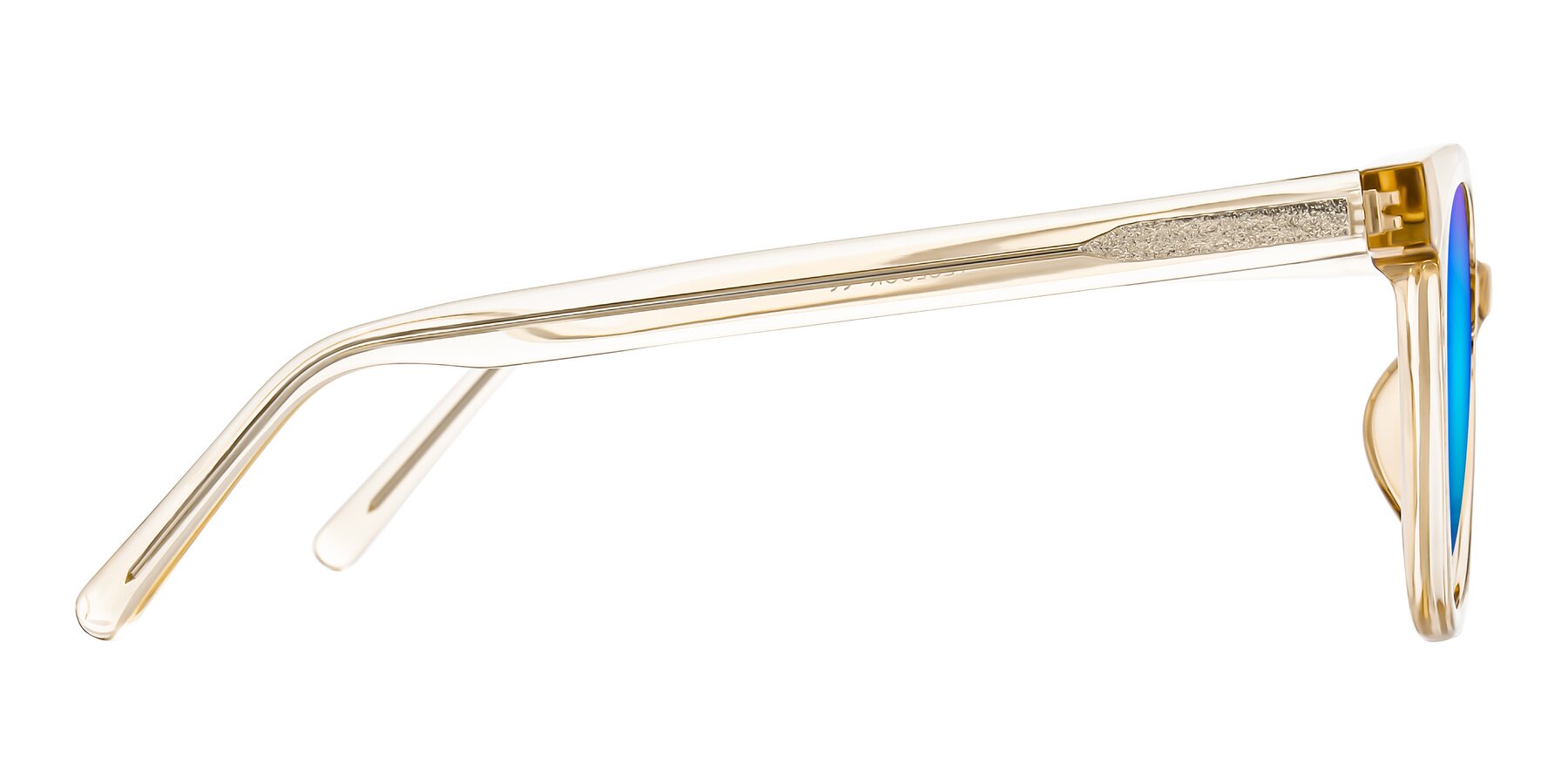 Side of Jeromme in Champagne with Blue Mirrored Lenses