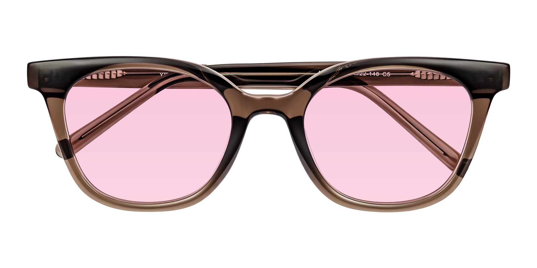 Folded Front of Jeromme in Coffee with Light Pink Tinted Lenses
