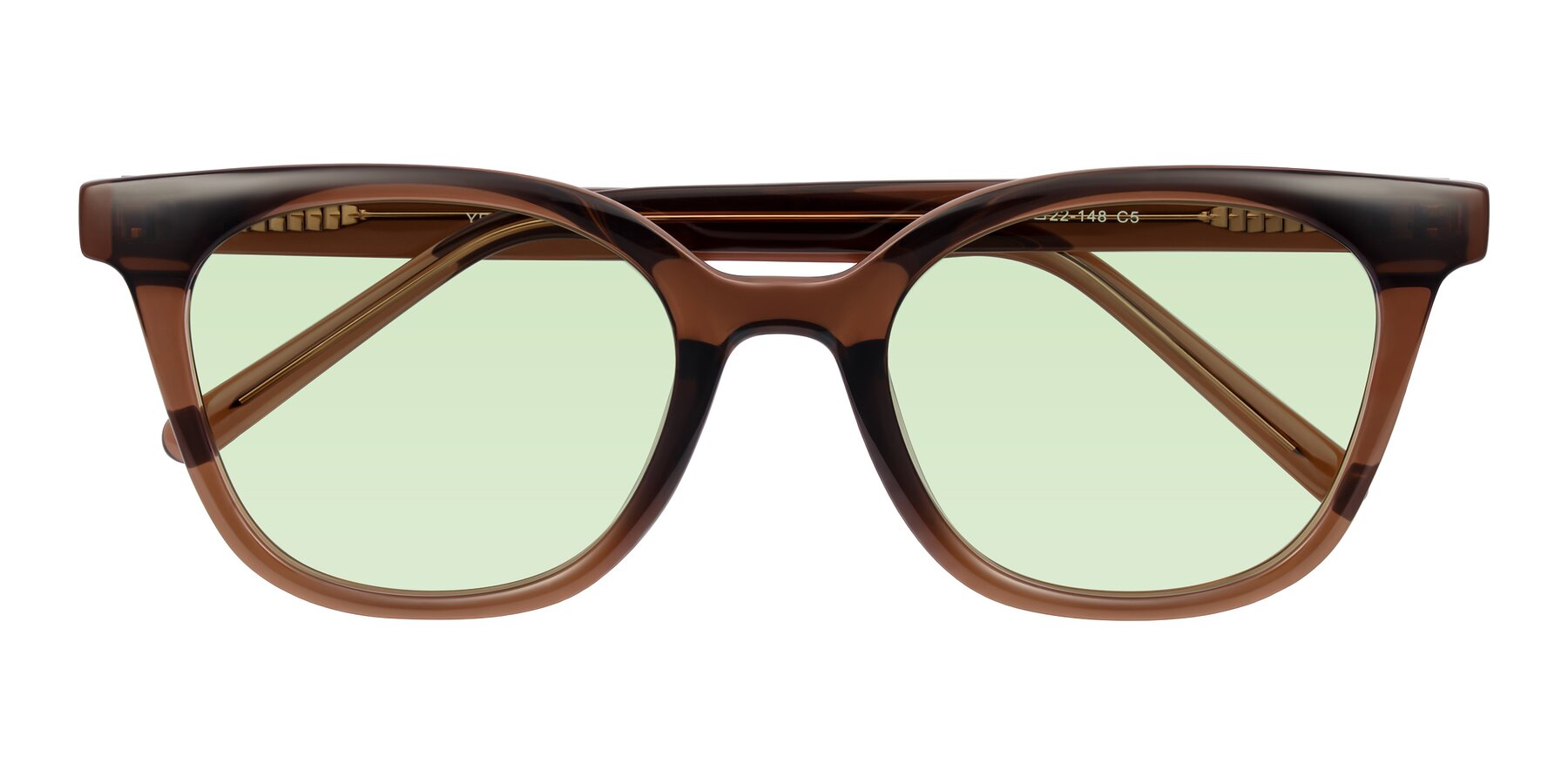 Folded Front of Jeromme in Coffee with Light Green Tinted Lenses