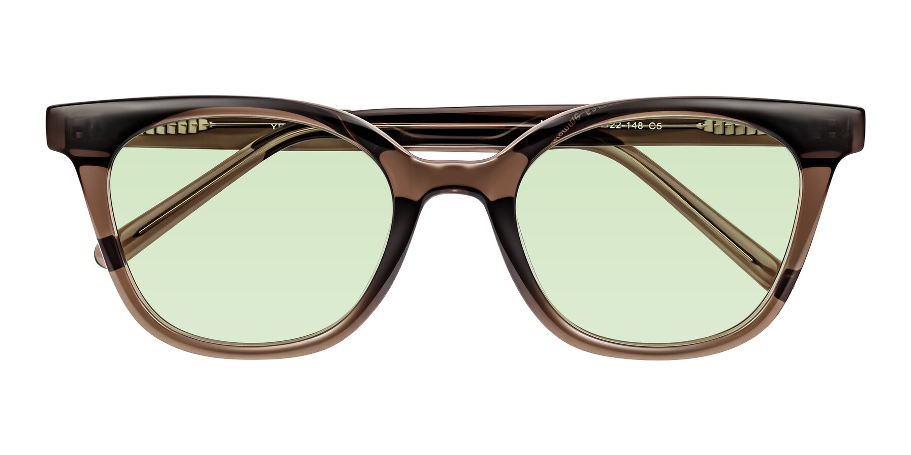 Folded Front of Jeromme in Coffee with Light Green Tinted Lenses