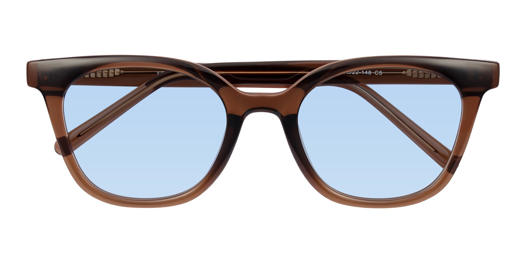 Folded Front of Jeromme in Coffee with Light Blue Tinted Lenses