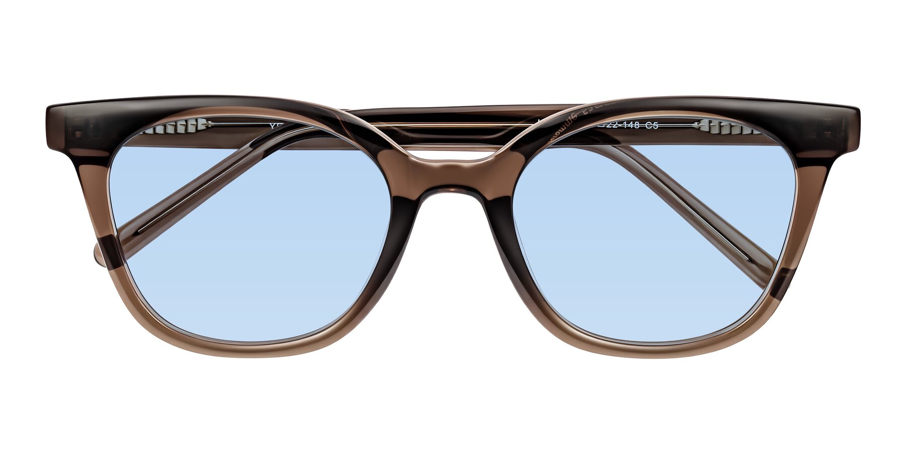 Folded Front of Jeromme in Coffee with Light Blue Tinted Lenses