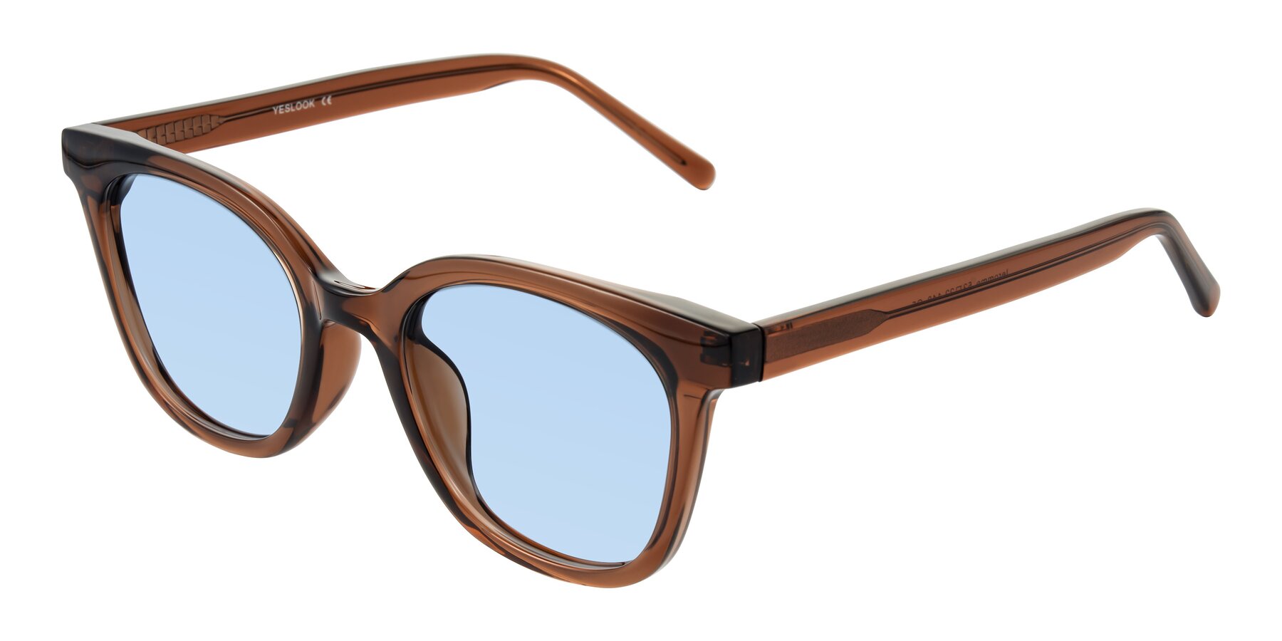 Angle of Jeromme in Coffee with Light Blue Tinted Lenses