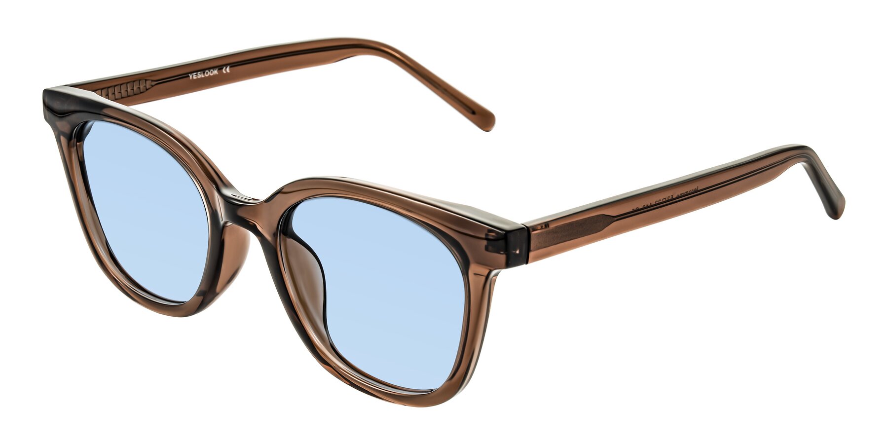 Angle of Jeromme in Coffee with Light Blue Tinted Lenses