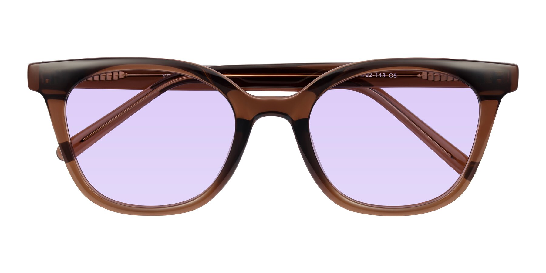 Folded Front of Jeromme in Coffee with Light Purple Tinted Lenses