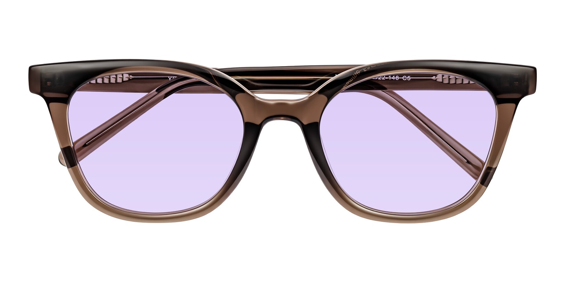 Folded Front of Jeromme in Coffee with Light Purple Tinted Lenses