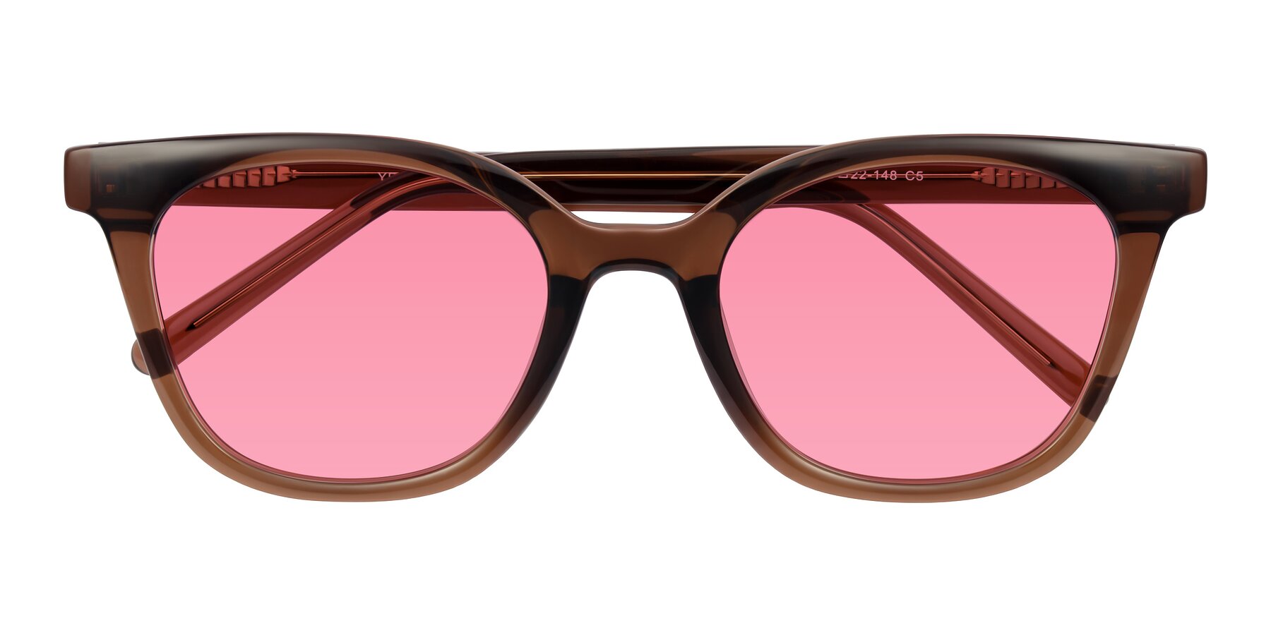 Folded Front of Jeromme in Coffee with Pink Tinted Lenses