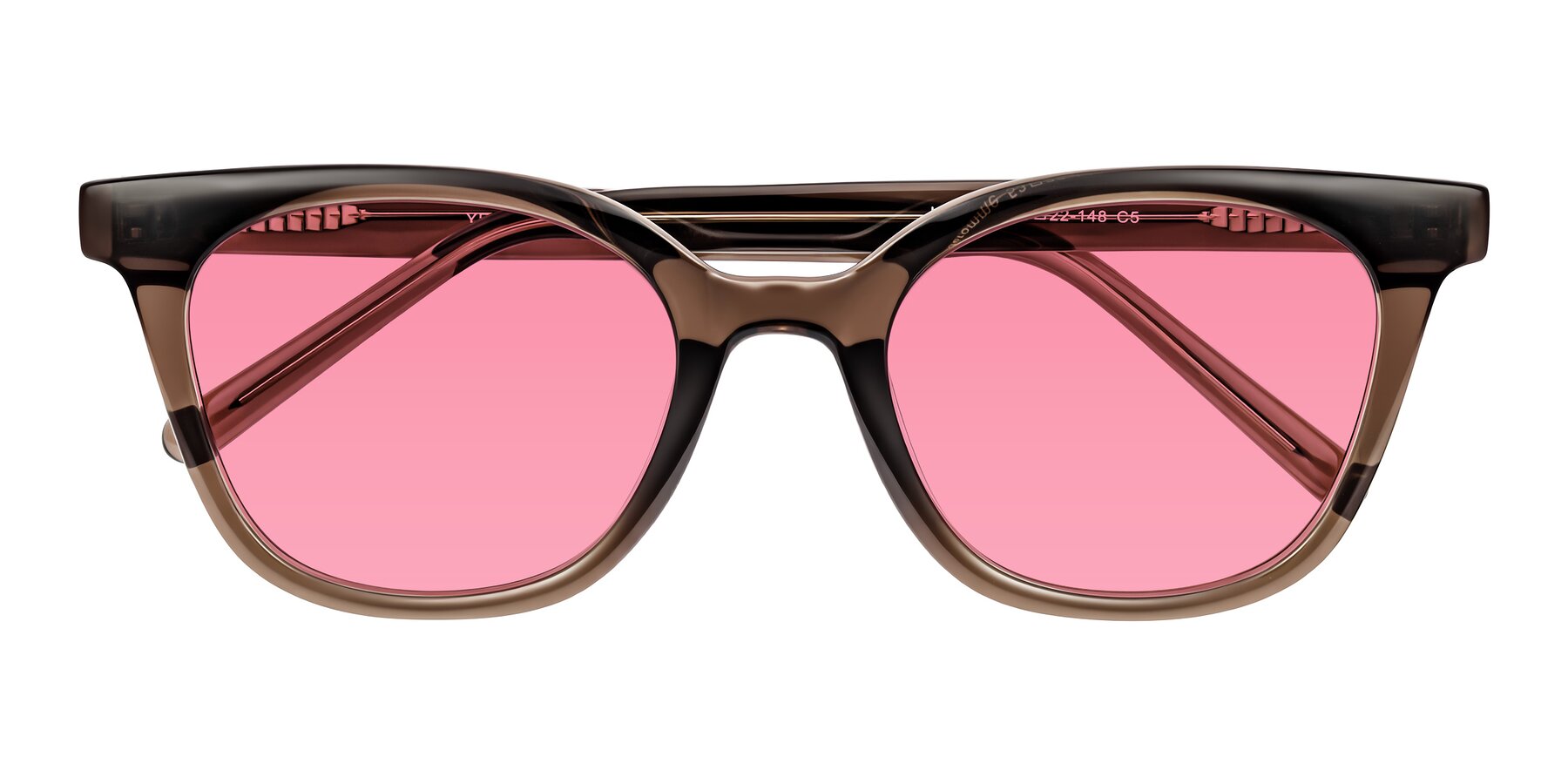 Folded Front of Jeromme in Coffee with Pink Tinted Lenses