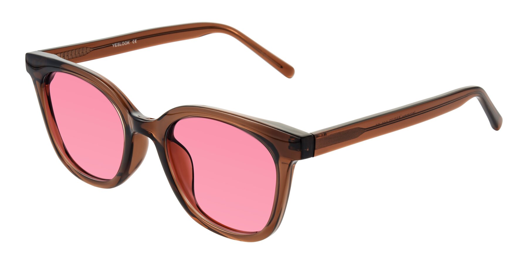 Angle of Jeromme in Coffee with Pink Tinted Lenses