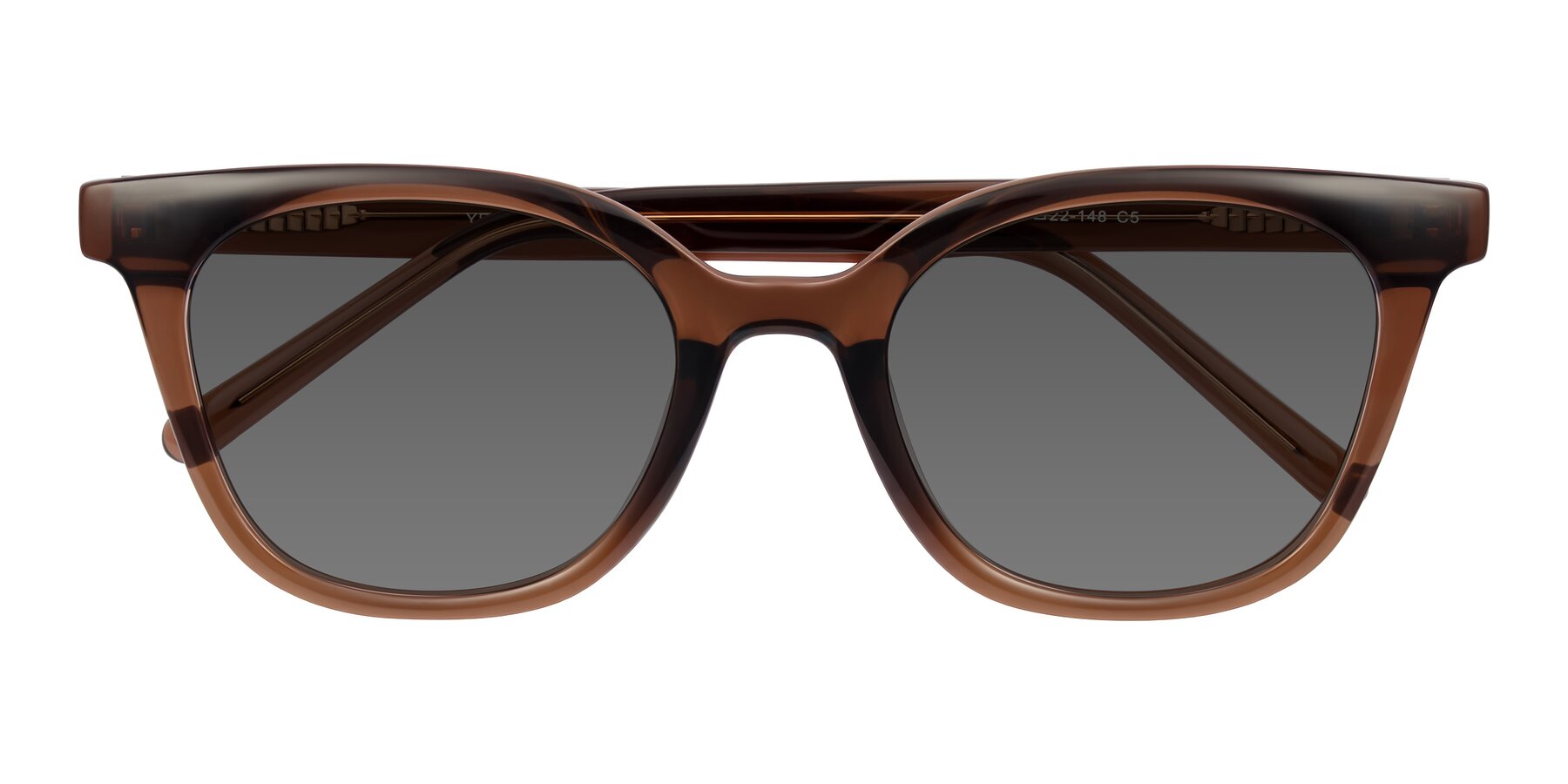 Folded Front of Jeromme in Coffee with Medium Gray Tinted Lenses