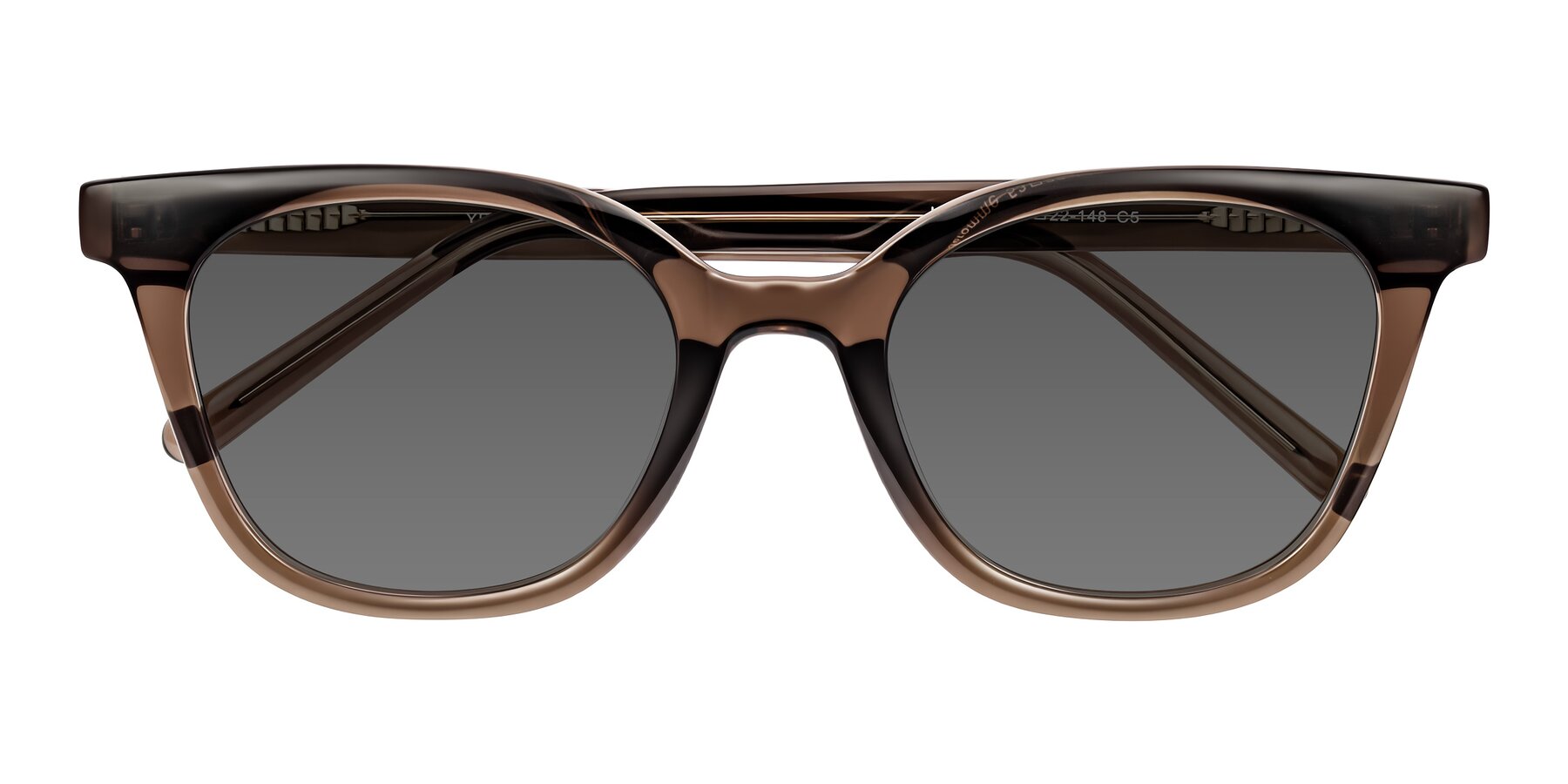 Folded Front of Jeromme in Coffee with Medium Gray Tinted Lenses