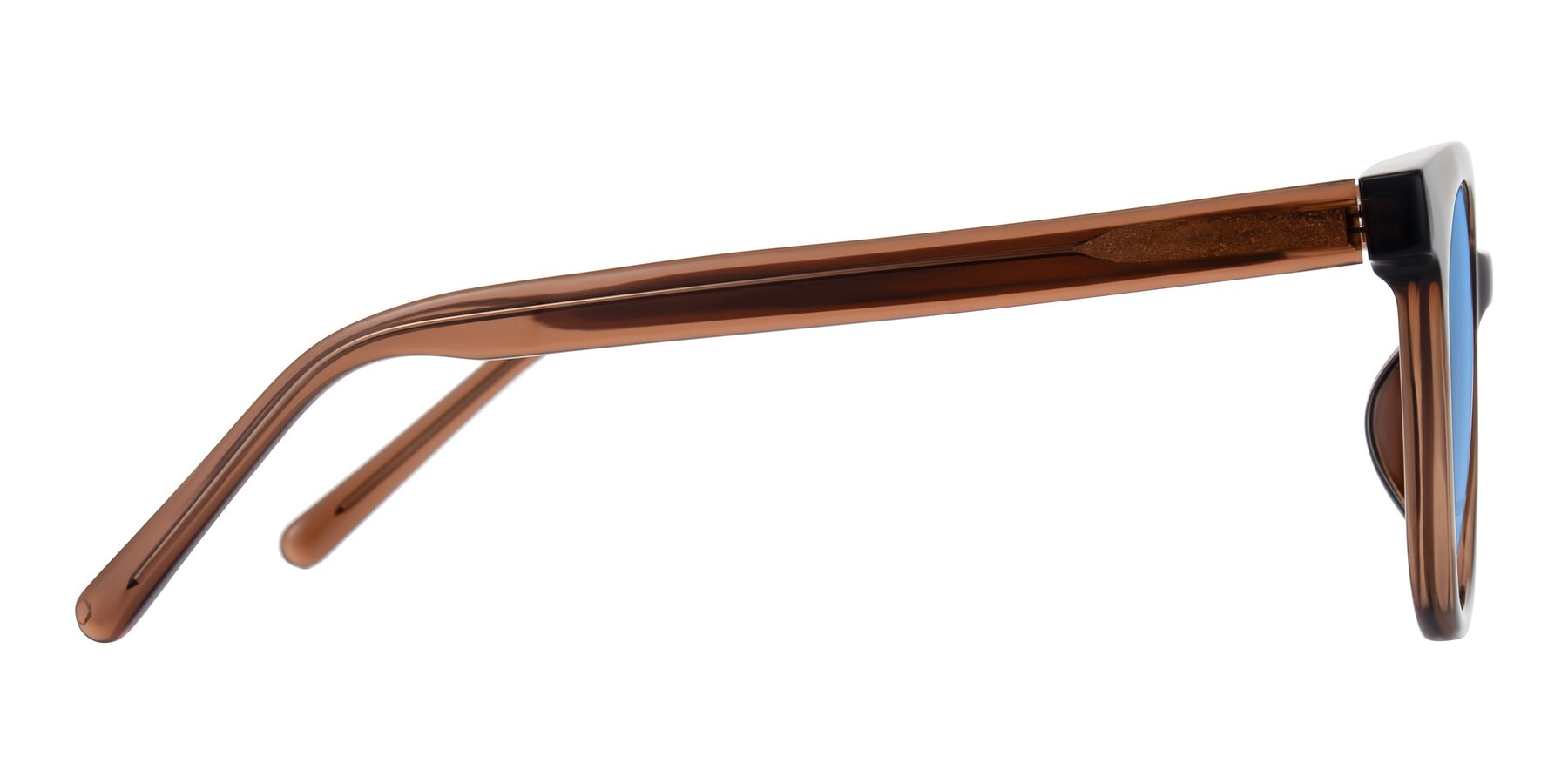 Side of Jeromme in Coffee with Medium Blue Tinted Lenses