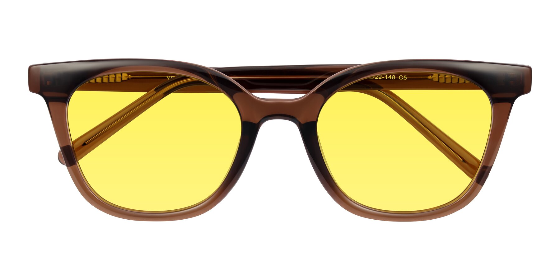 Folded Front of Jeromme in Coffee with Medium Yellow Tinted Lenses