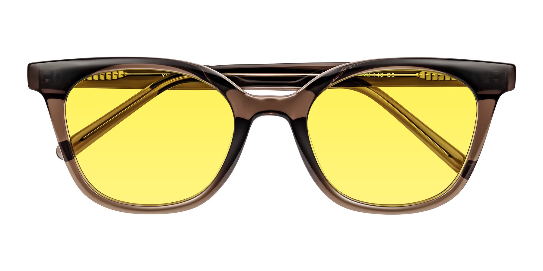 Folded Front of Jeromme in Coffee with Medium Yellow Tinted Lenses