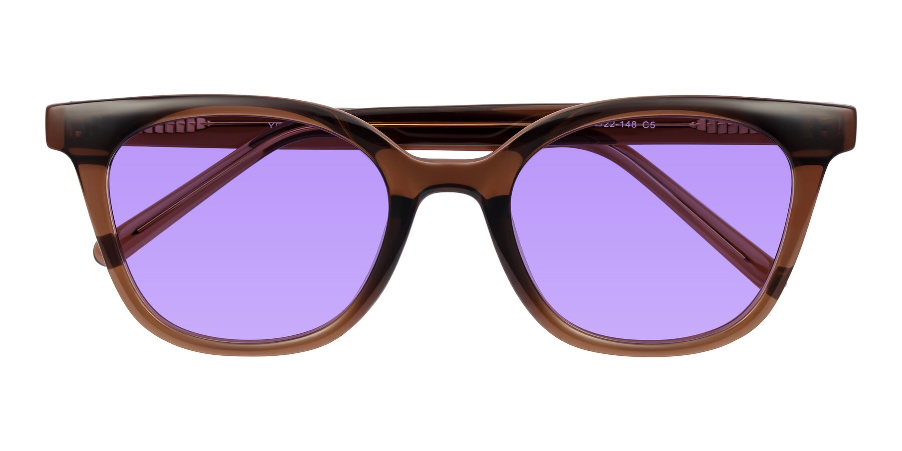Folded Front of Jeromme in Coffee with Medium Purple Tinted Lenses