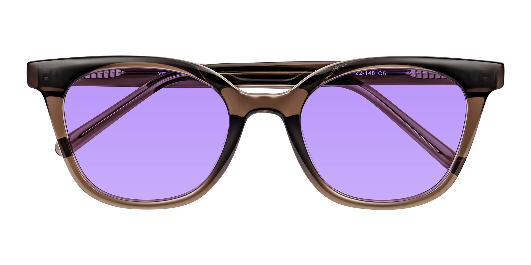 Folded Front of Jeromme in Coffee with Medium Purple Tinted Lenses