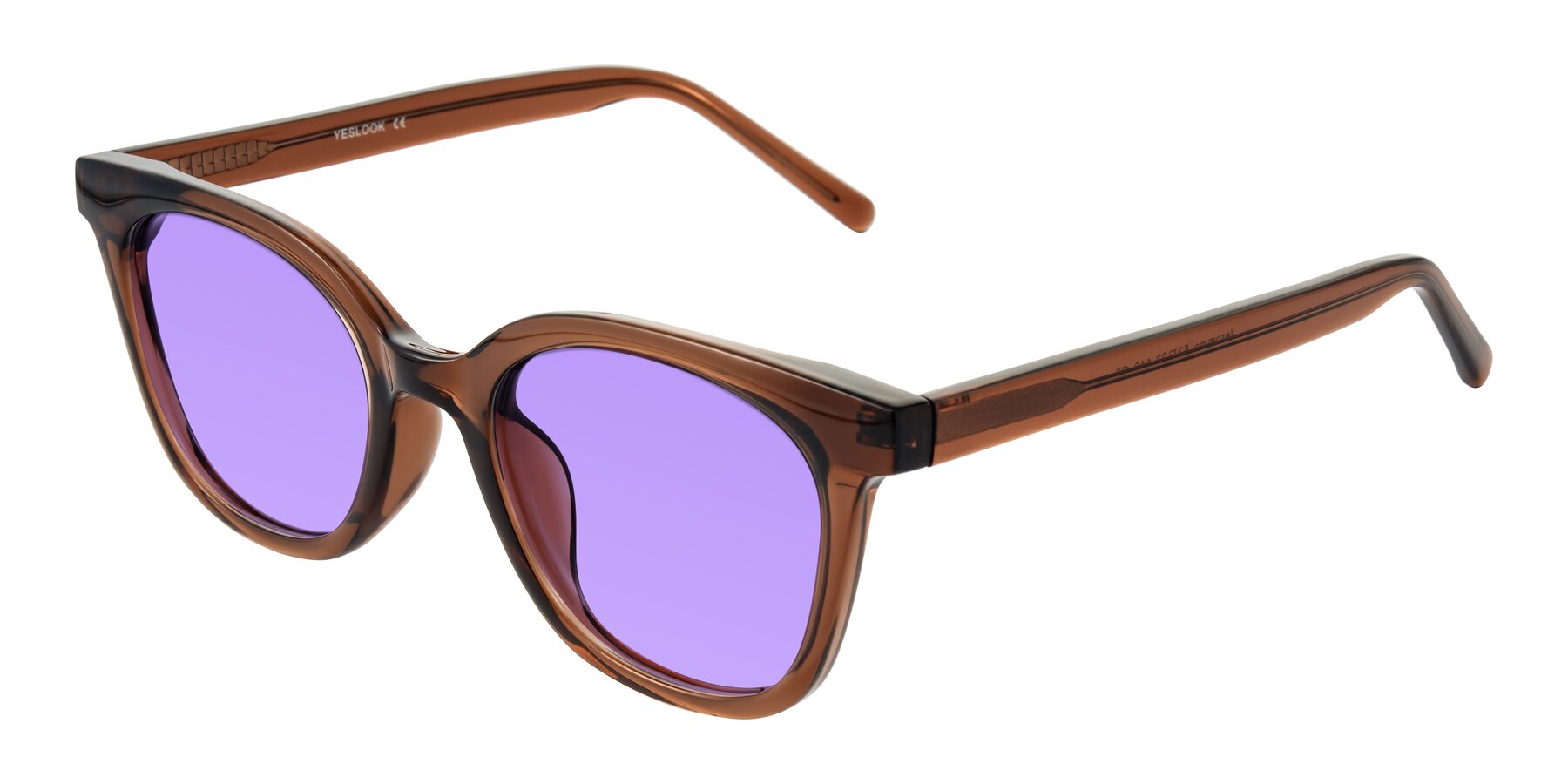 Angle of Jeromme in Coffee with Medium Purple Tinted Lenses