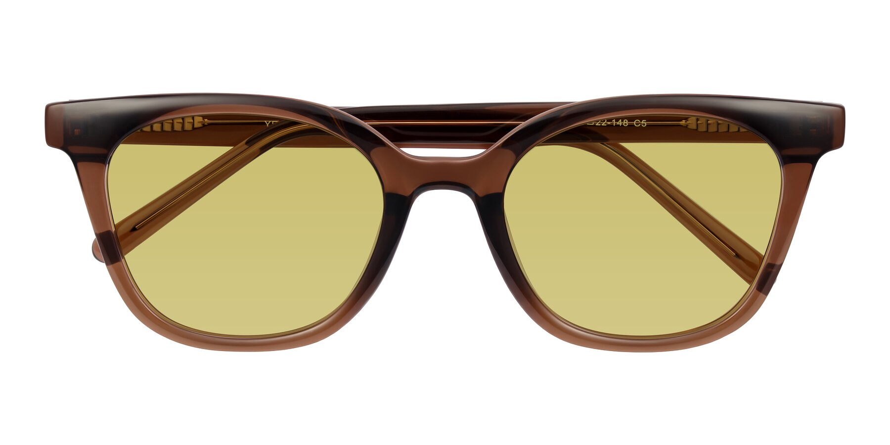 Folded Front of Jeromme in Coffee with Medium Champagne Tinted Lenses
