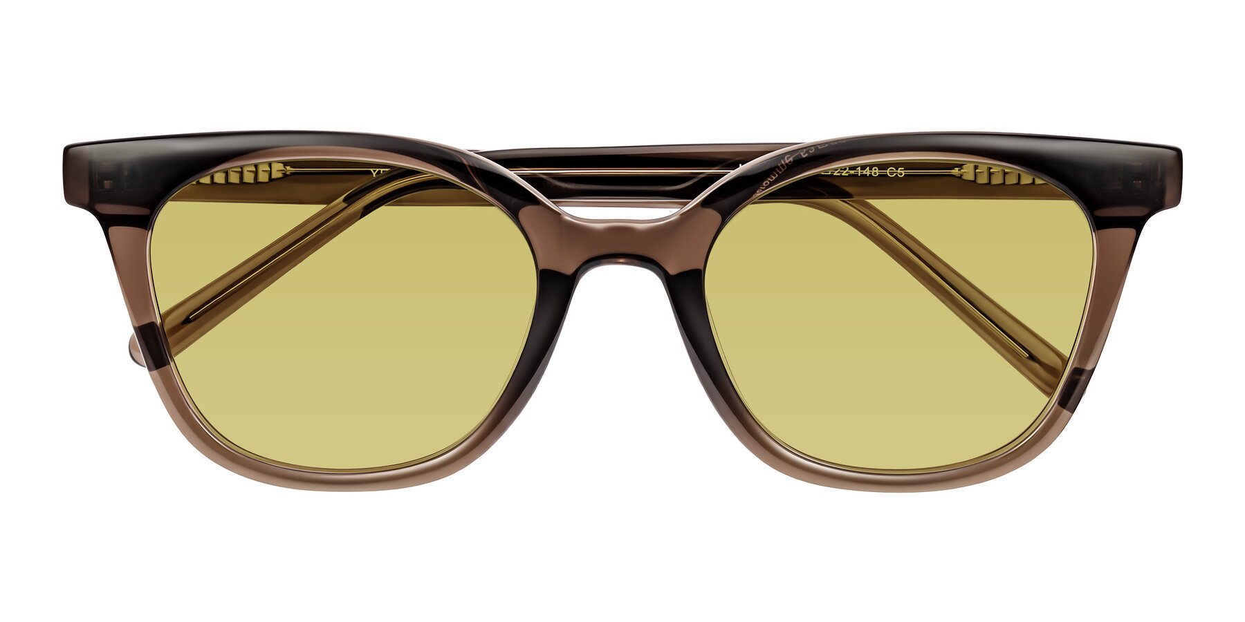 Folded Front of Jeromme in Coffee with Medium Champagne Tinted Lenses