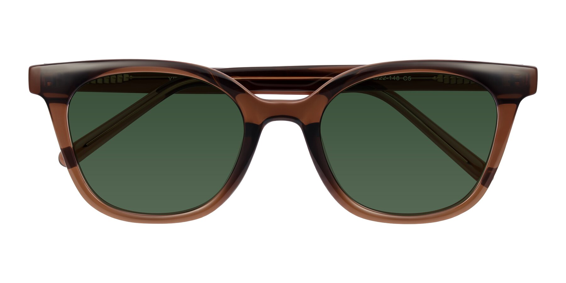 Folded Front of Jeromme in Coffee with Green Tinted Lenses