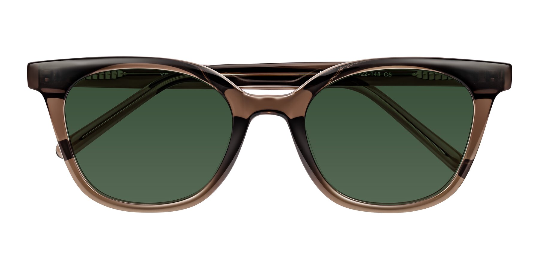 Folded Front of Jeromme in Coffee with Green Tinted Lenses