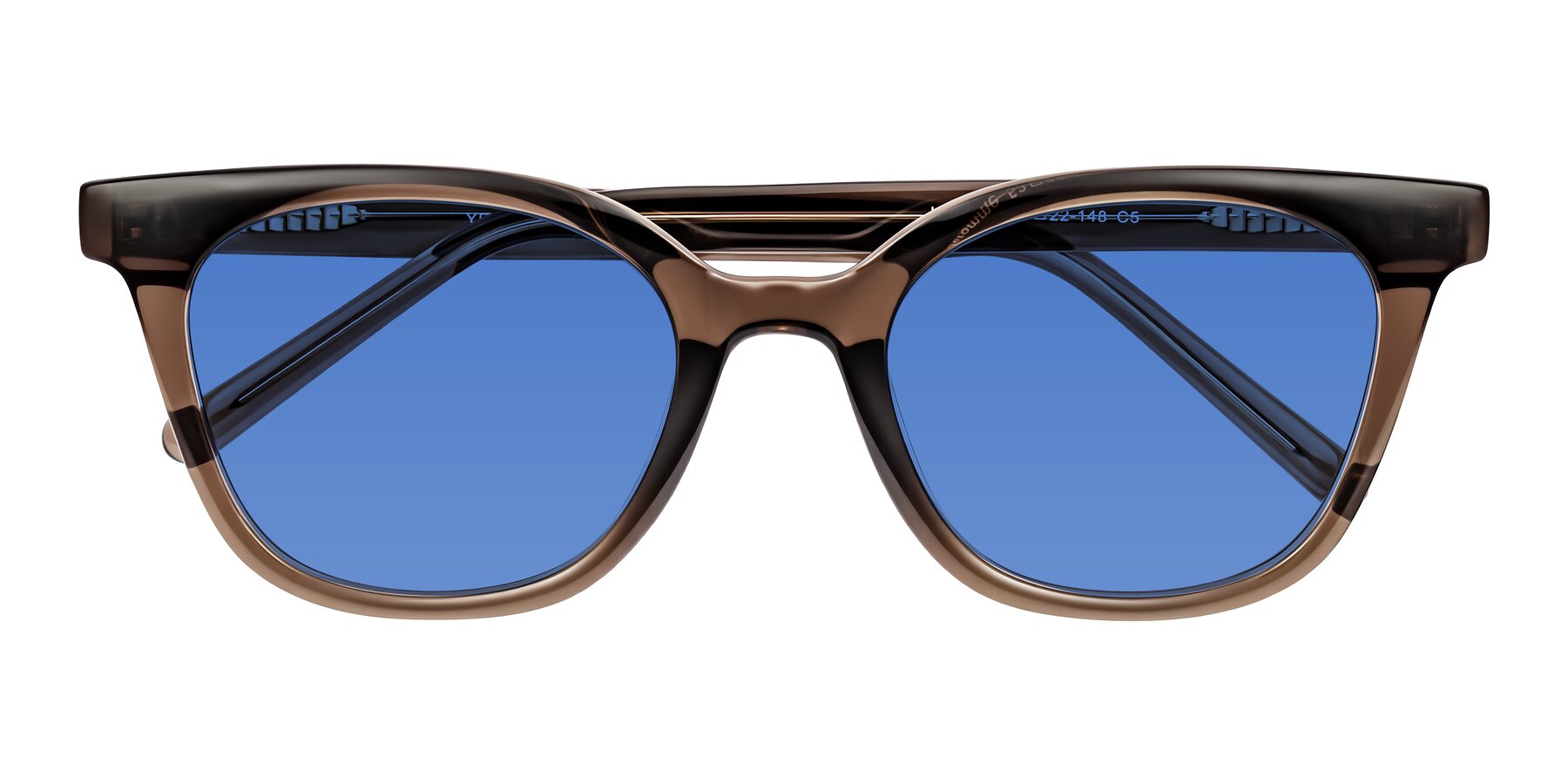 Folded Front of Jeromme in Coffee with Blue Tinted Lenses