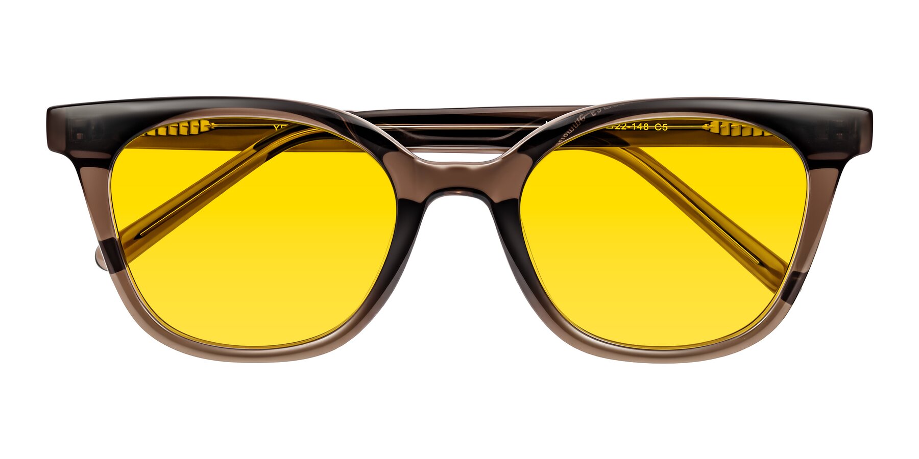 Folded Front of Jeromme in Coffee with Yellow Tinted Lenses