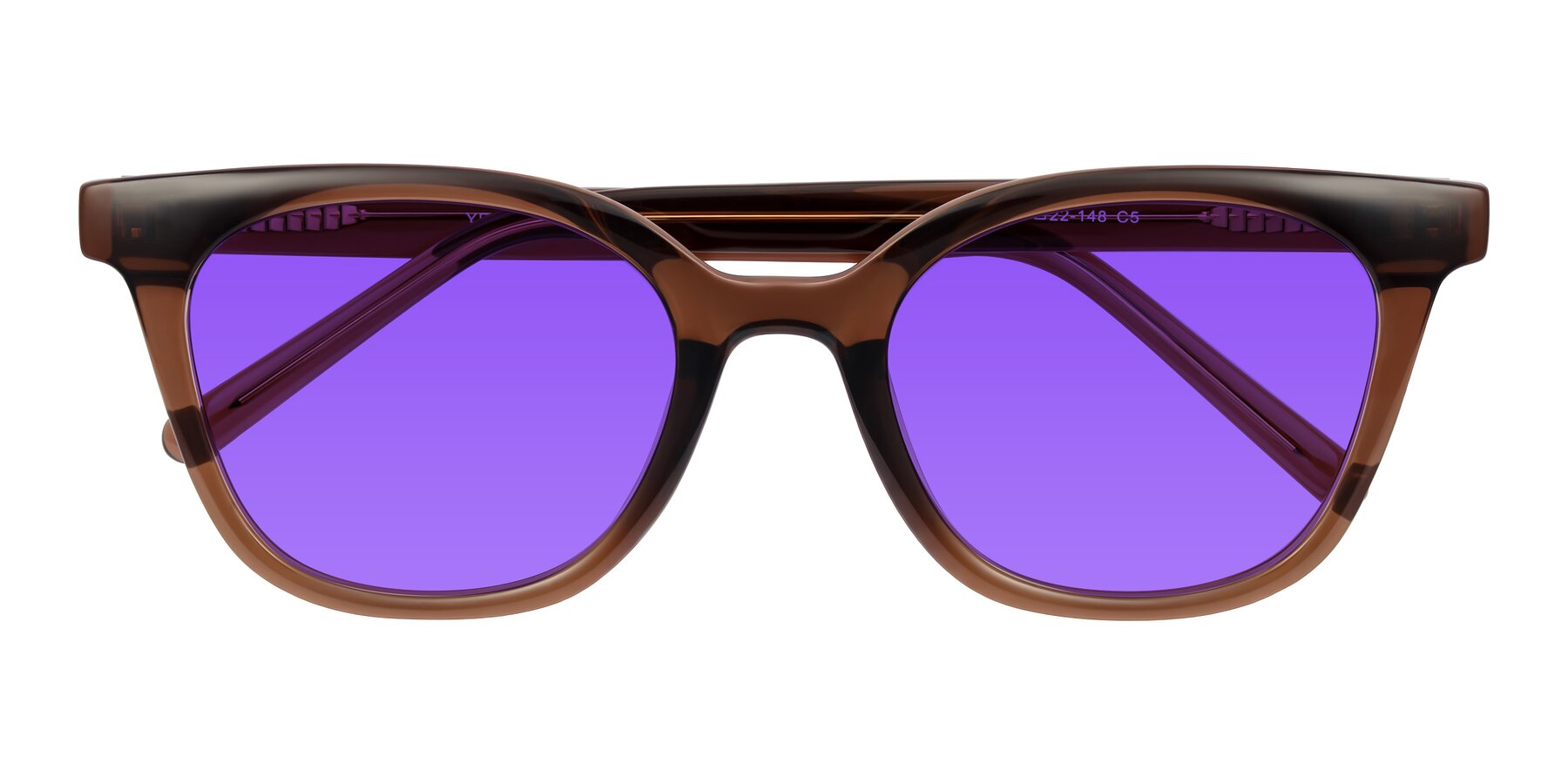 Folded Front of Jeromme in Coffee with Purple Tinted Lenses