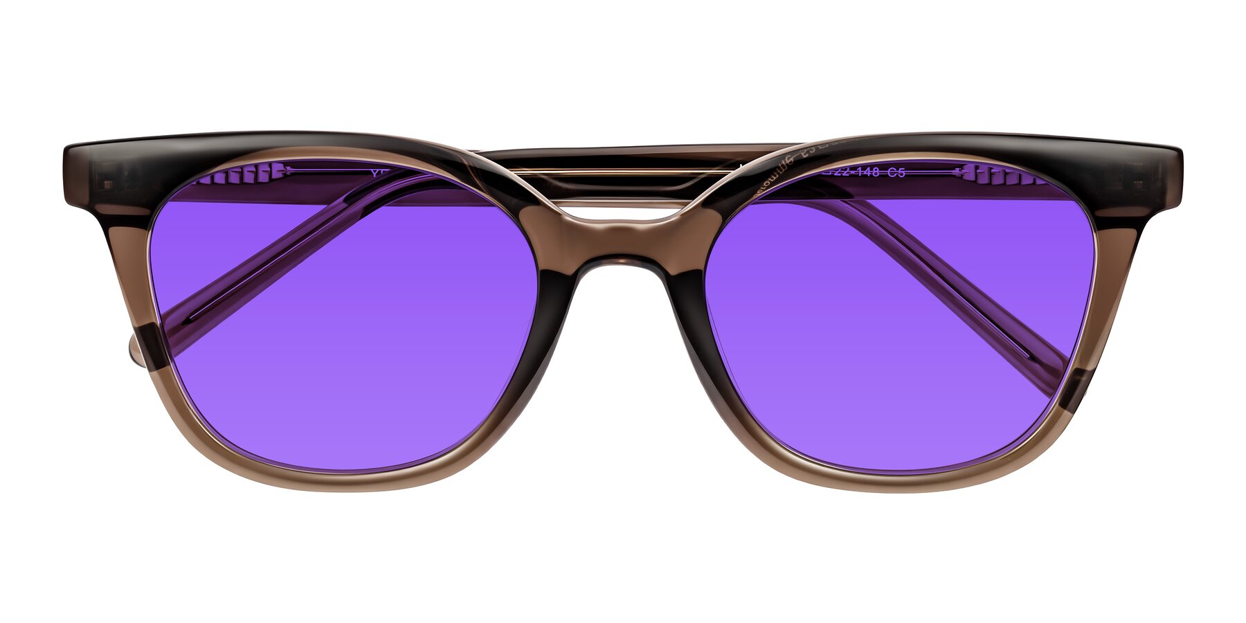 Folded Front of Jeromme in Coffee with Purple Tinted Lenses