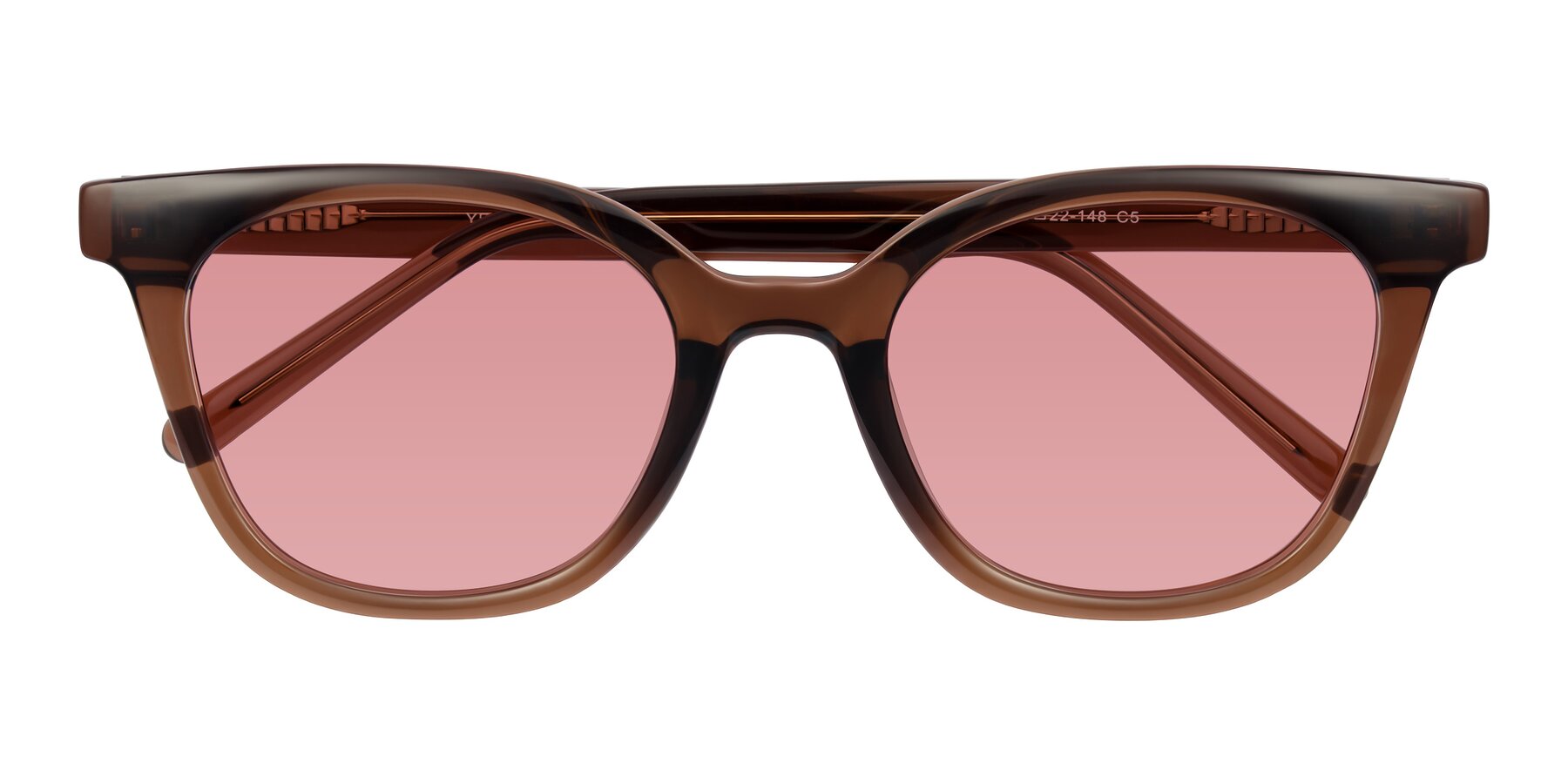 Folded Front of Jeromme in Coffee with Medium Garnet Tinted Lenses