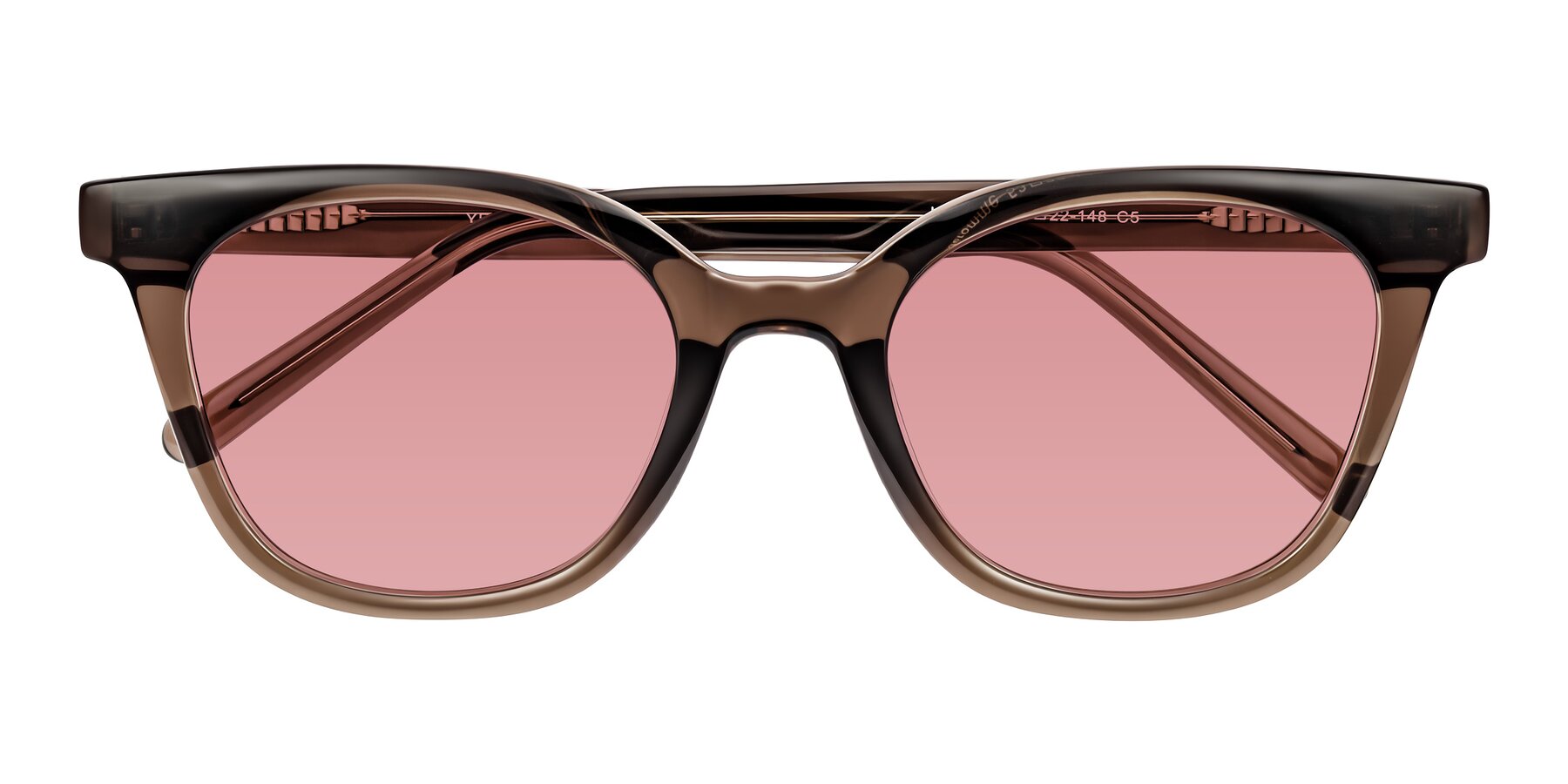 Folded Front of Jeromme in Coffee with Medium Garnet Tinted Lenses