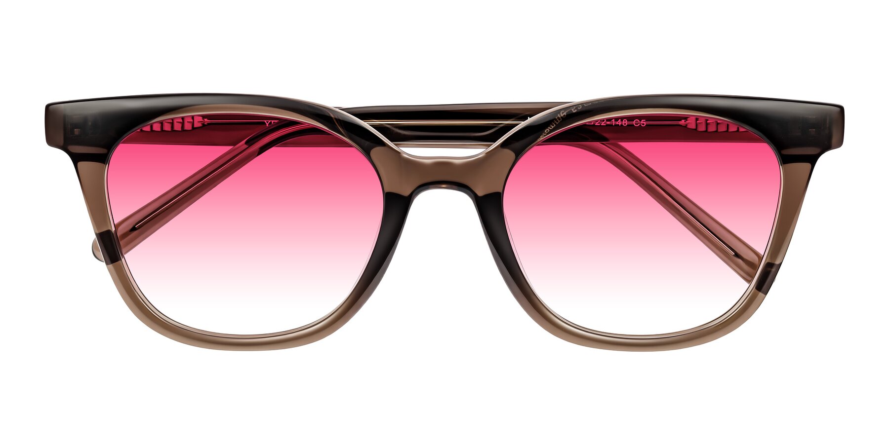 Folded Front of Jeromme in Coffee with Pink Gradient Lenses
