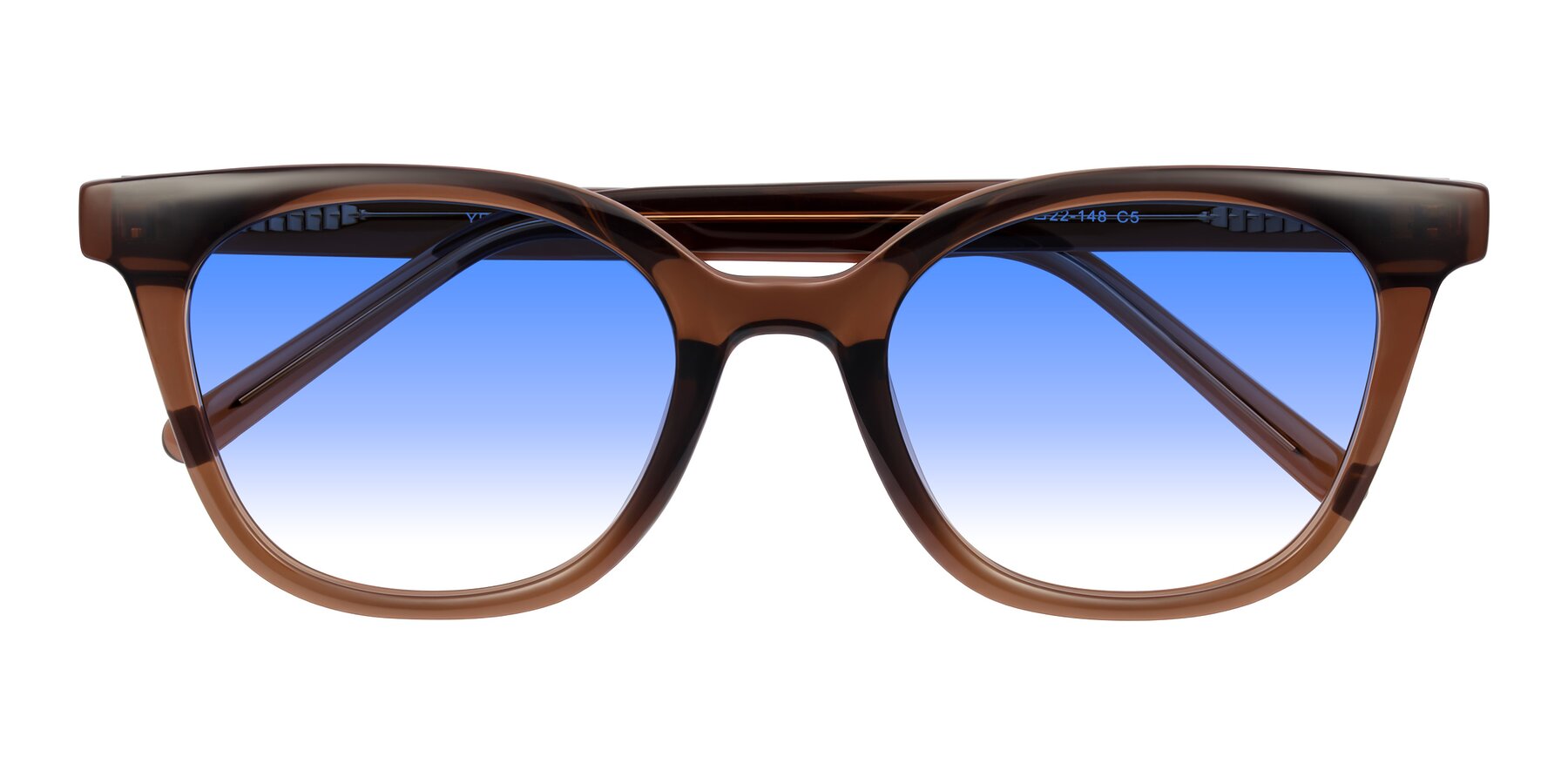 Folded Front of Jeromme in Coffee with Blue Gradient Lenses